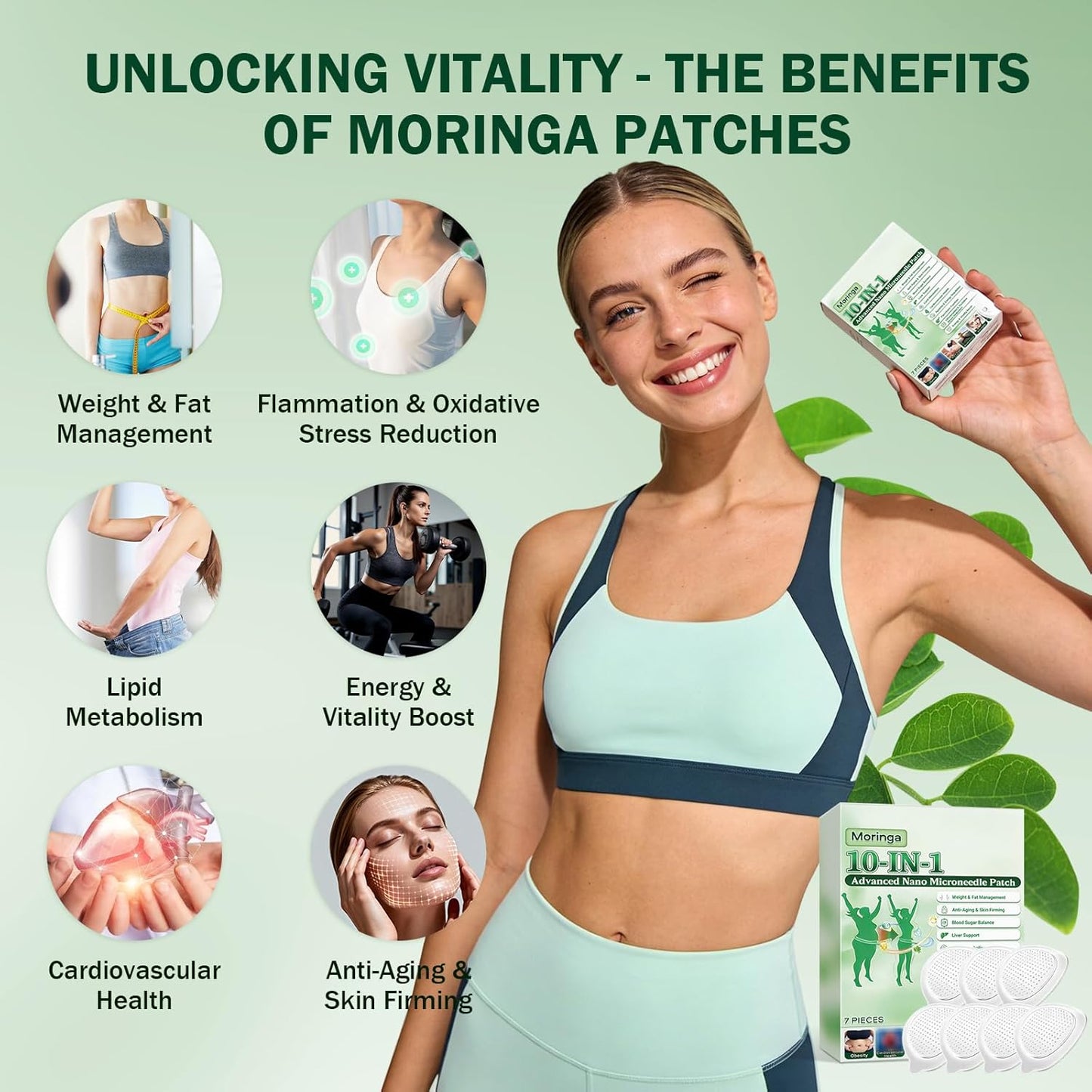Moringa Berberine X Nad Patches - Advanced 10-in-1 Nano Microdarts Skin Patch for All Skin Types | 2 Boxes