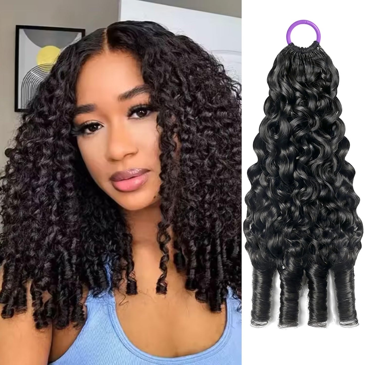 ZAVARIA Burmese Curly Feather Crochet Human Hair (1B-55G, 16 Inch)
