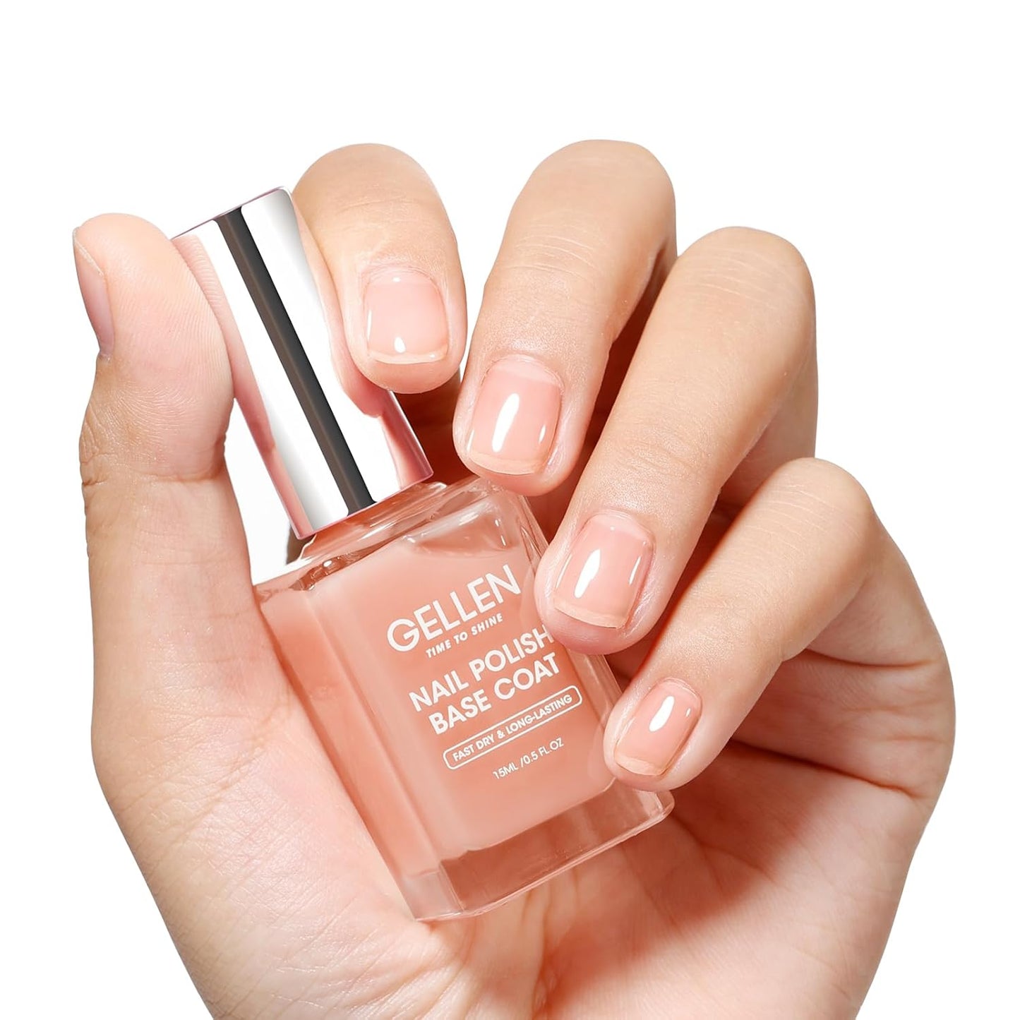 GELLEN 4-in-1 Clear Nail Polish - Base Coat, Sheer Tinted Milky Pink | Ridge Filler & Nail Strengthener