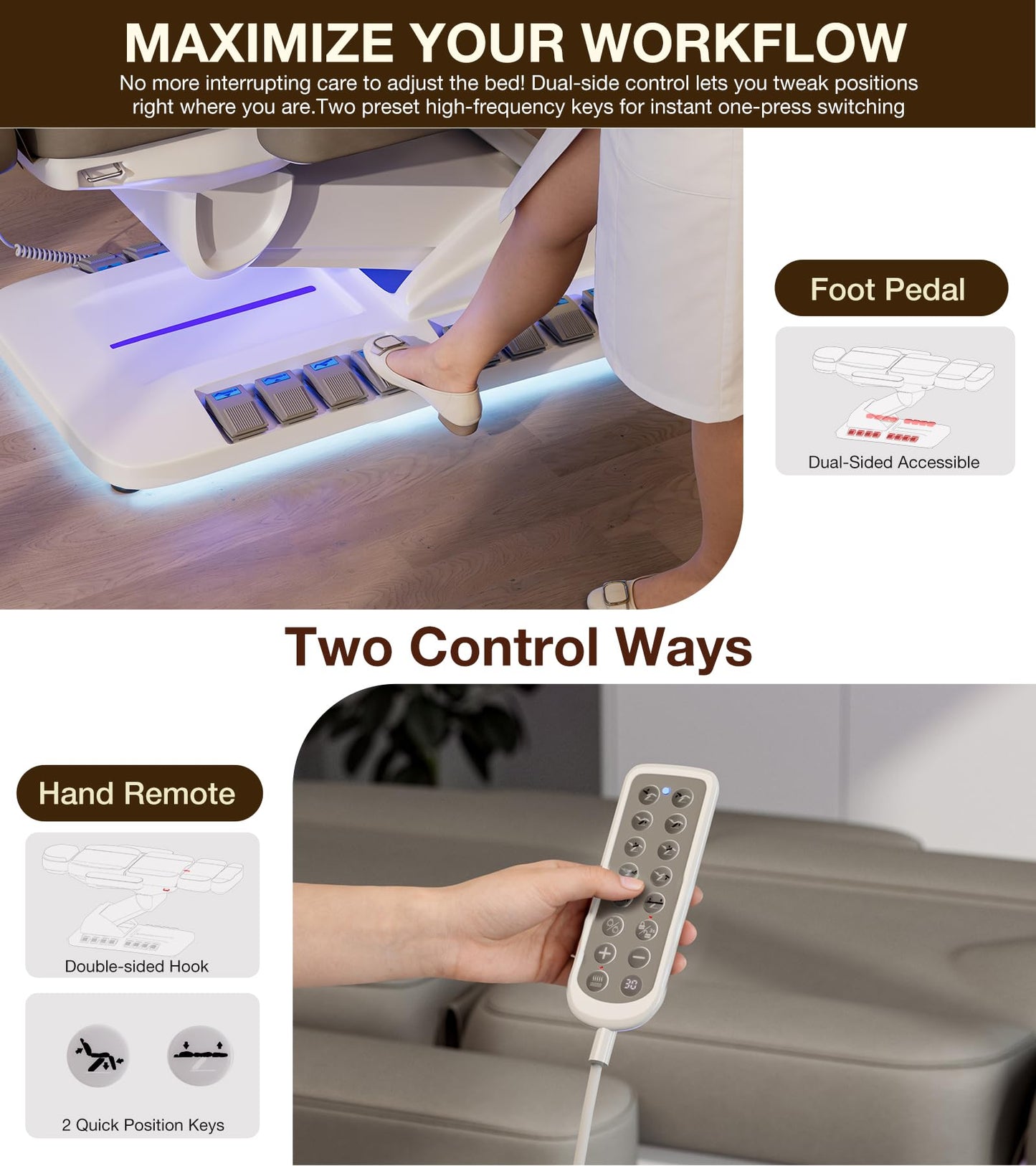 Icoget 4 Motor Electric Massage Table No Assembly, Thermal Heating Swivel & Tilt Esthetician Exam Medical Podiatry Treatment Bed for Dental Clinic，Aesthetic Facial Lash Tattoo Chair