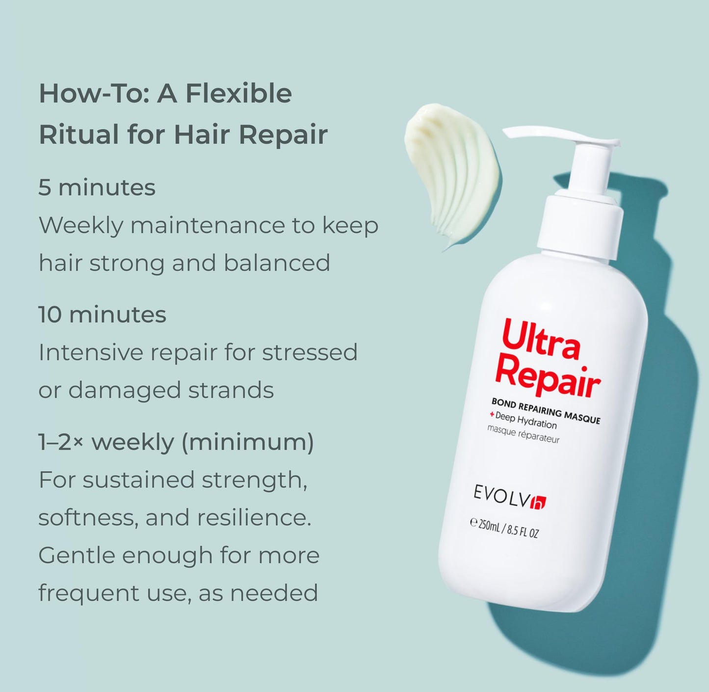EVOLVh - Natural UltraRepair Bond Repairing Masque for Deep Hydration | Vegan, Non-Toxic, Clean Hair Care (8.5 fl oz | 250 mL)
