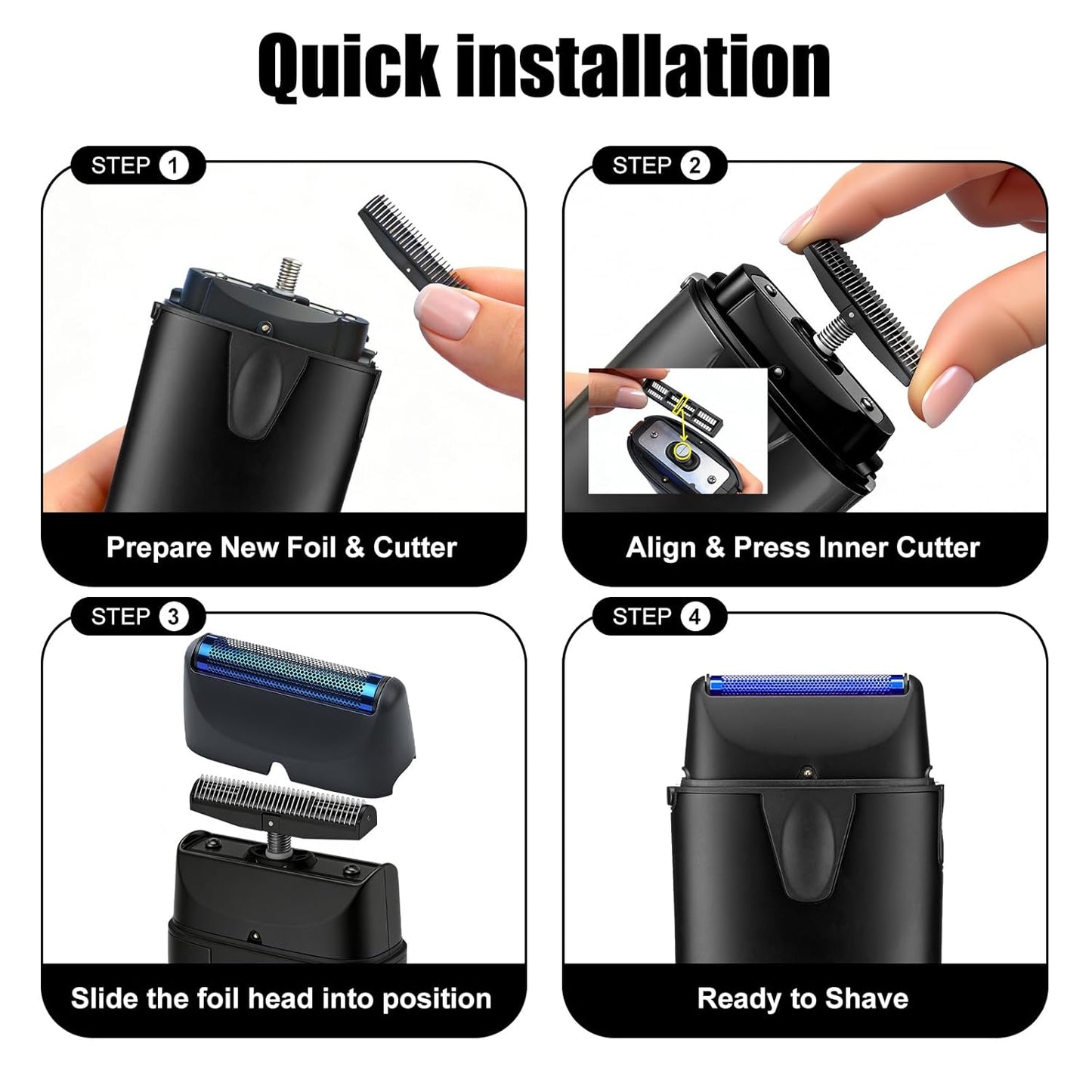 Shaver Replacement Foil & Cutter - 2-Pack for BaBylissPRO UV-Disinfecting | Black