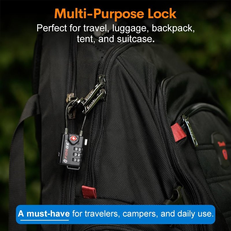 TSA Approved Cable Luggage Locks - Re-settable Combination Alloy Body | 2 Pack, Black