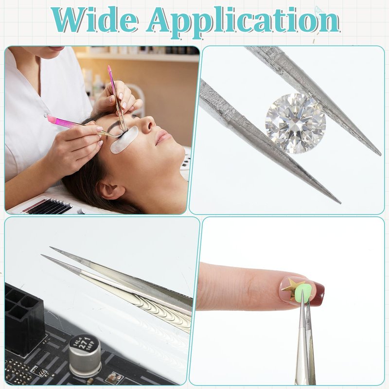 2PCS Crystal Pink Nail Tweezer, Double Ended Sticker Tweezers with Silicone Pressing Head for Craft, Precision Rhinestone Picker Tool for Jewelry Eyelash Nail Art, Curved Tip Tweezers Kit