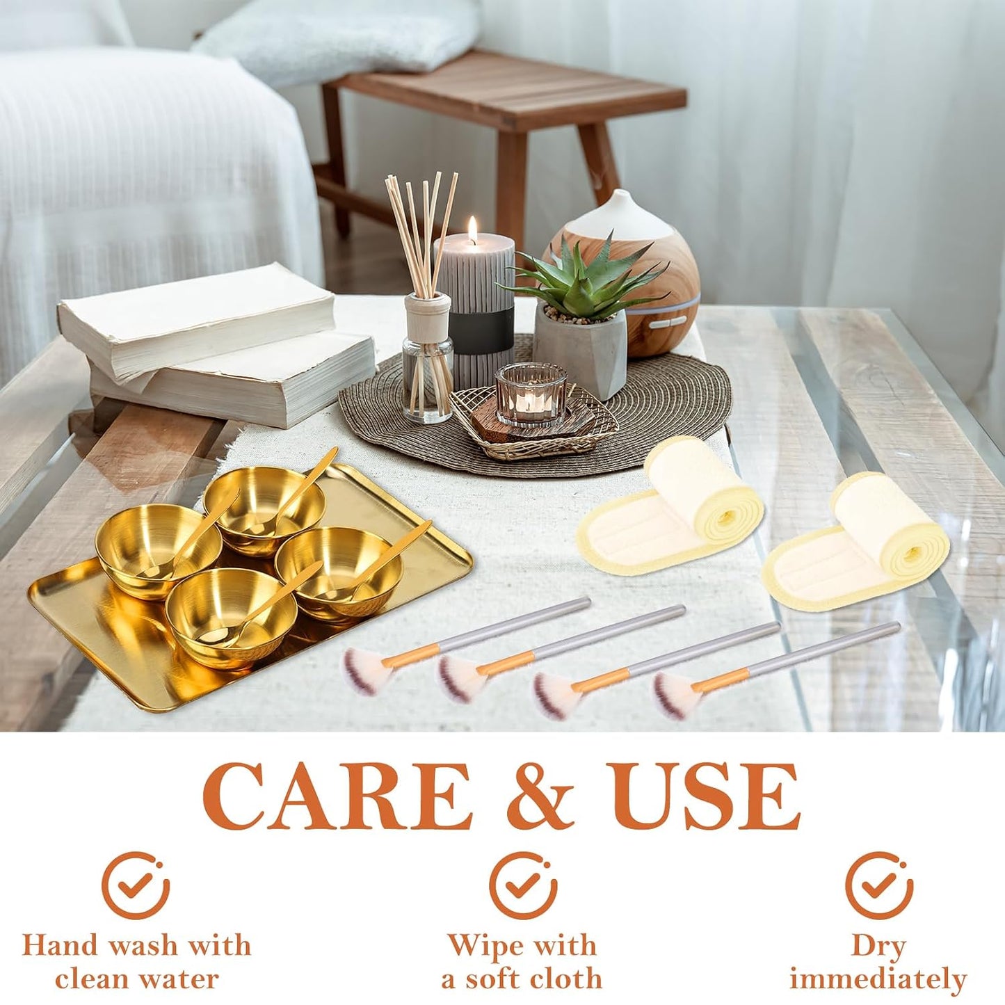 15 PCS Gold Esthetician Supplies Set - Face Mask Brushes, Mixing Bowls & Hair Wraps for Spa Use | Ideal for Salon Professionals