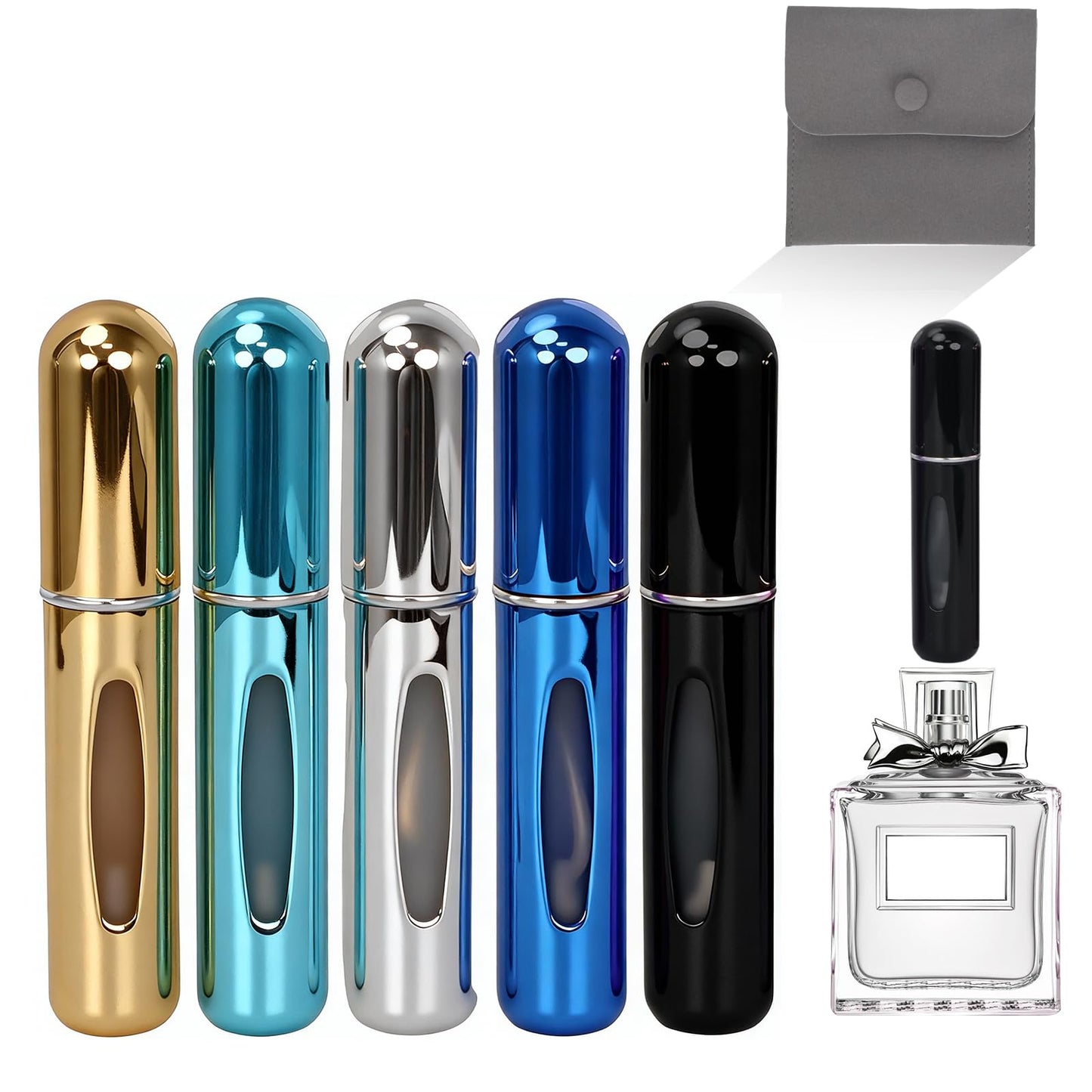 Voyadeau Refillable Perfume Atomizer 5pcs 5ML Travel Cologne Sprayer Portable Perfume Spray Bottle Empty Refillable Travel Perfume Atomizer