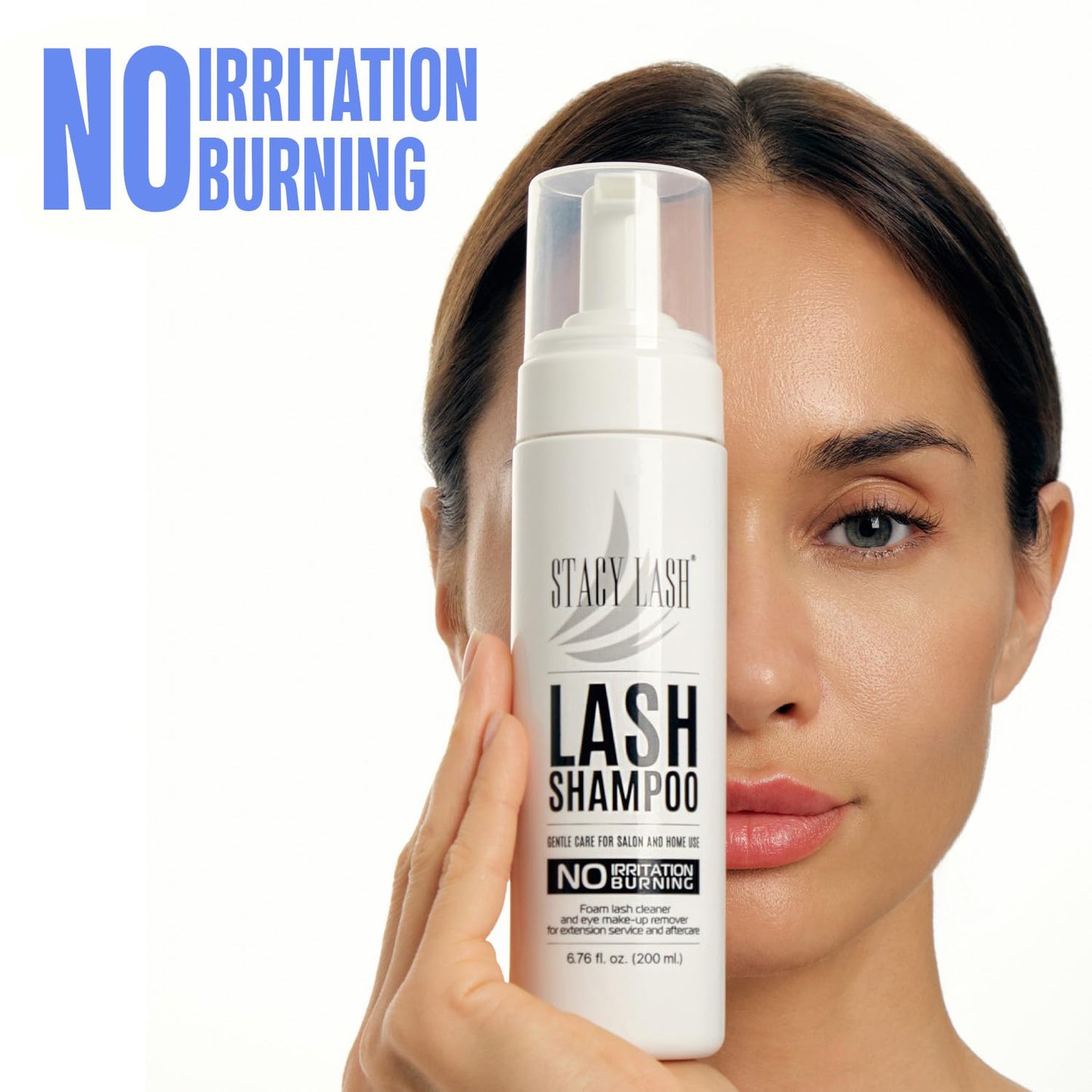 STACY LASH 6.76 fl.oz / 200ml Eyelash Extension Shampoo + Brush/Korean Makeup Remover/Eyelid Foaming Cleanser/Wash for Extensions & Natural Lashes/Supplies for Professional & Home Use