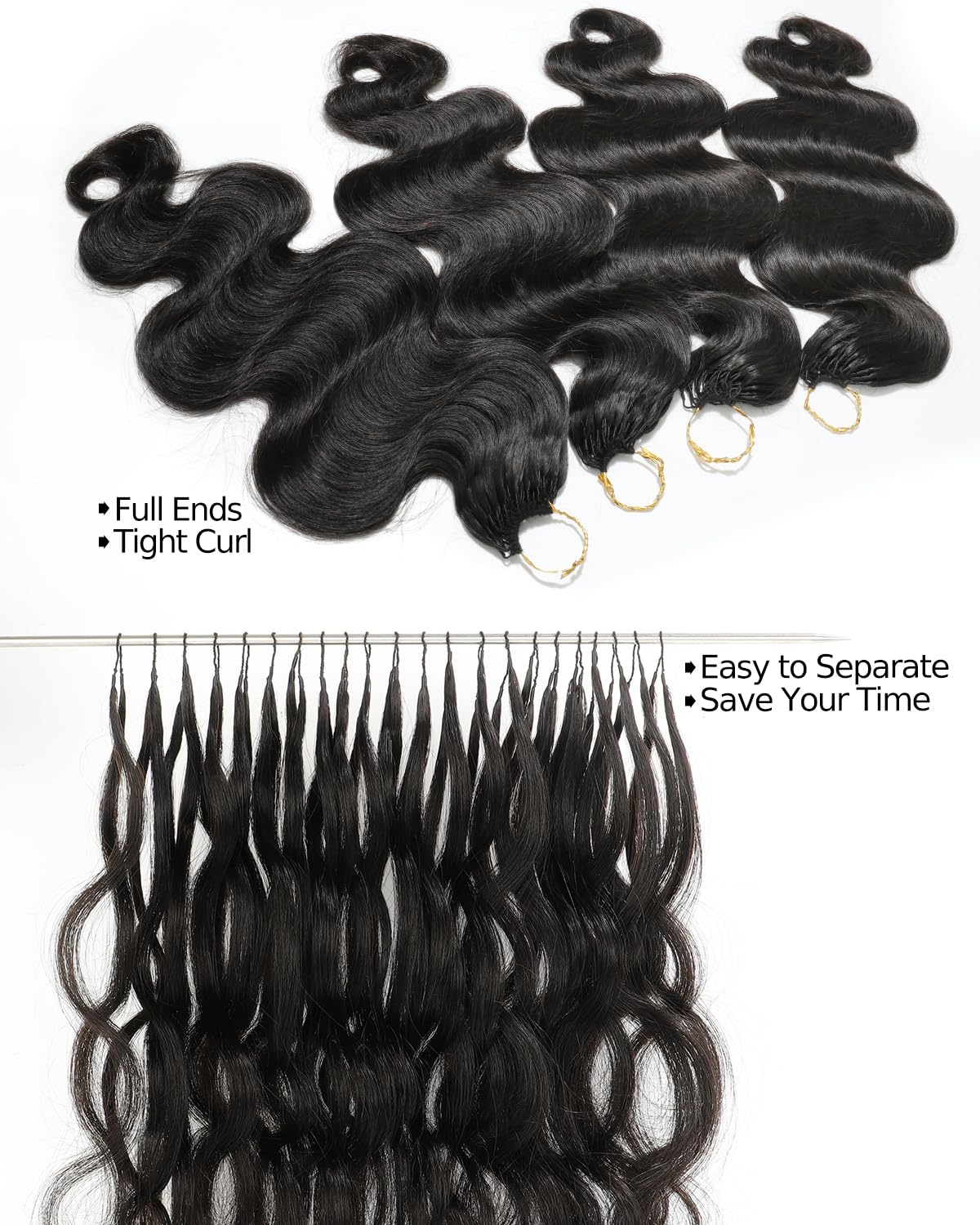 BEEOS Body Wave Crochet Human Hair 18 Inch, Pre-Separated Knotless Feather Crochet Hair for Black Women, Reusable Invisible String Natural Black 40g