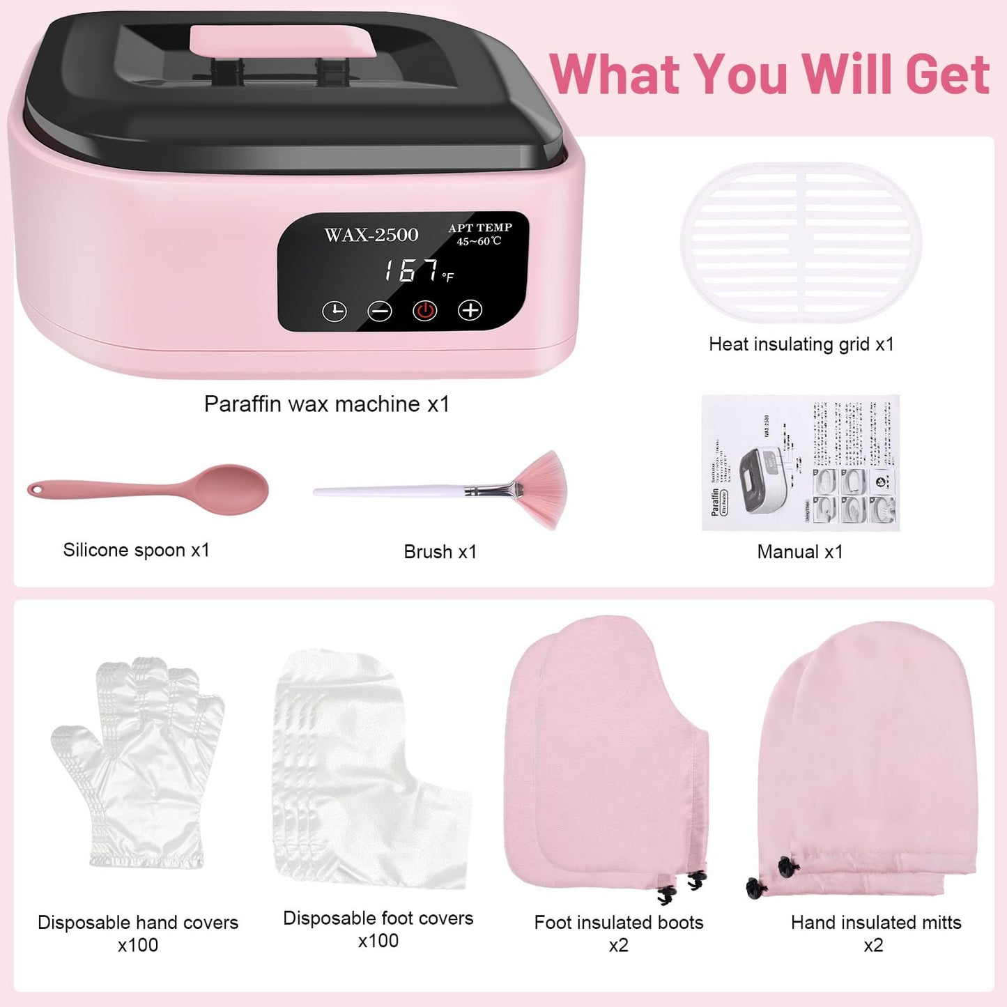 Yofuly Hand Wax Paraffin Machine for Arthritis, 3500ml Electric Digital Screen Paraffin Wax Warmer for Hands and Feet Treatment, Home Spa Paraffin Hot Wax Bath Moisturizing Kit with Timer, Pink