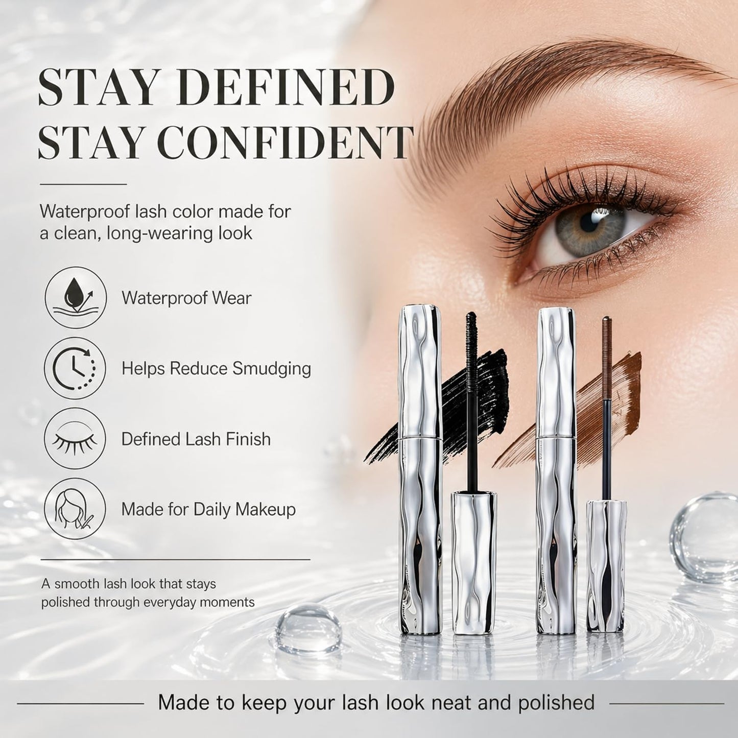 Felvaris Waterproof Fiber Mascara - Lengthening, Washable, Smudge-Proof | Brown Metal Brush