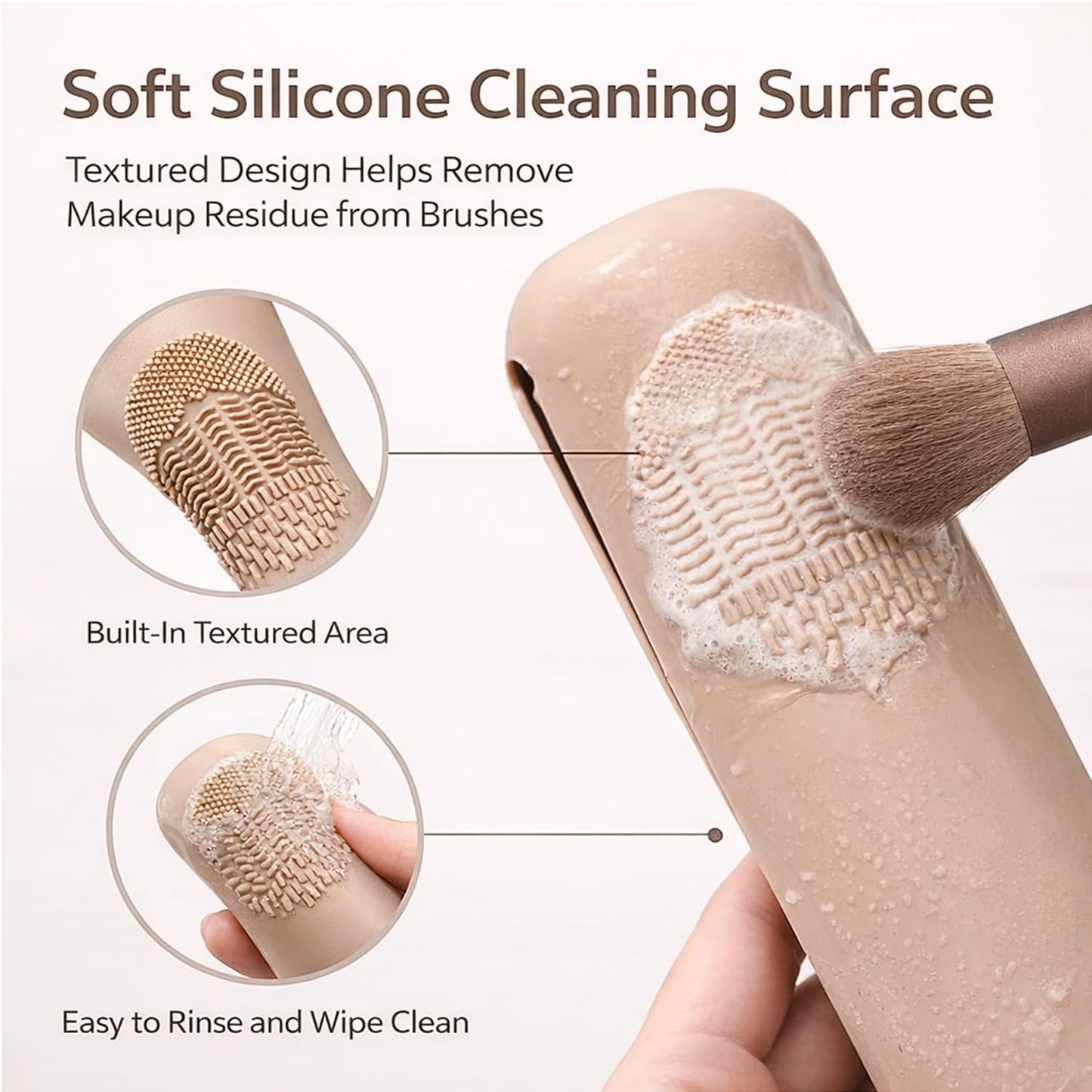 Silicone Makeup Brush Holder - Magnetic Closure Travel Bag with Built-In Cleaner | Portable Cosmetic Organizer - Khaki