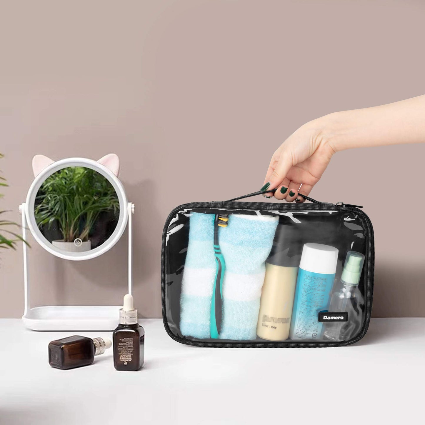 Damero 4pcs Clear Toiletry Bag Packing Cubes, Clear Toiletry Makeup Bag Organizers for Traveling, Business Trip, Black