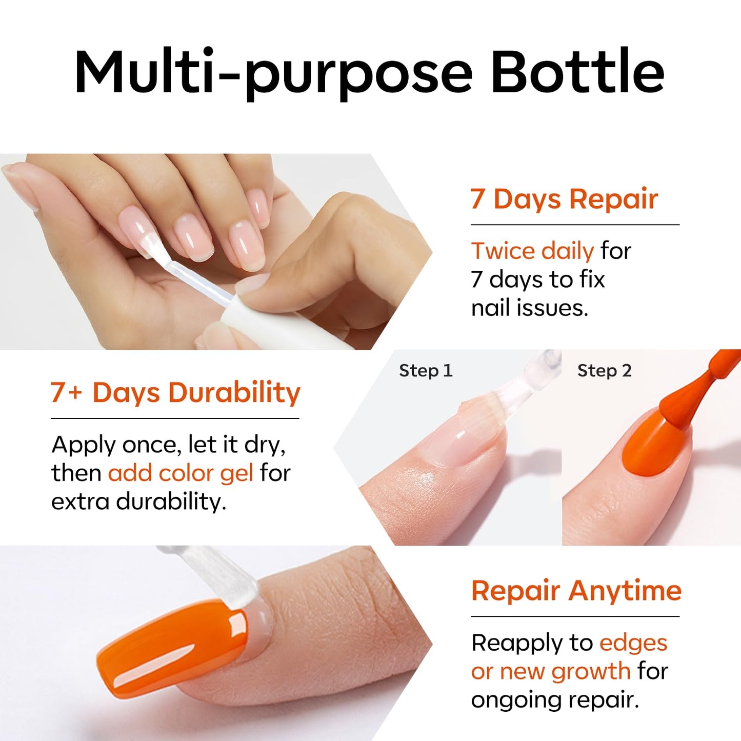 Nail Strengthener & Growth - Extra Strong 3-in-1 Clear Hardener for Damaged Nails | 13.5ml