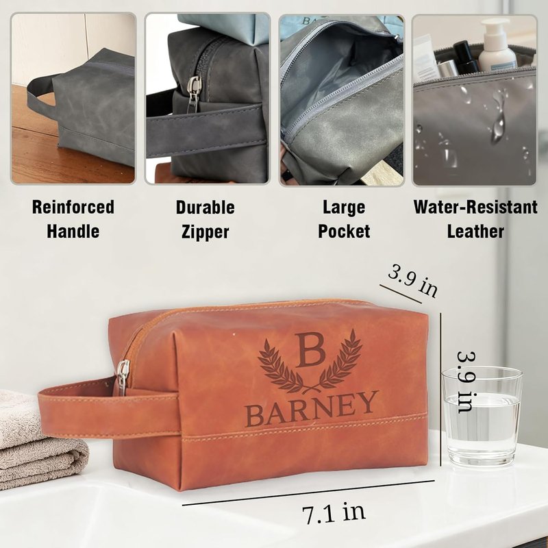 Personalized Leather Toiletry Bag for Men - Custom Engraved Travel Organizer | Perfect Groomsmen Gift