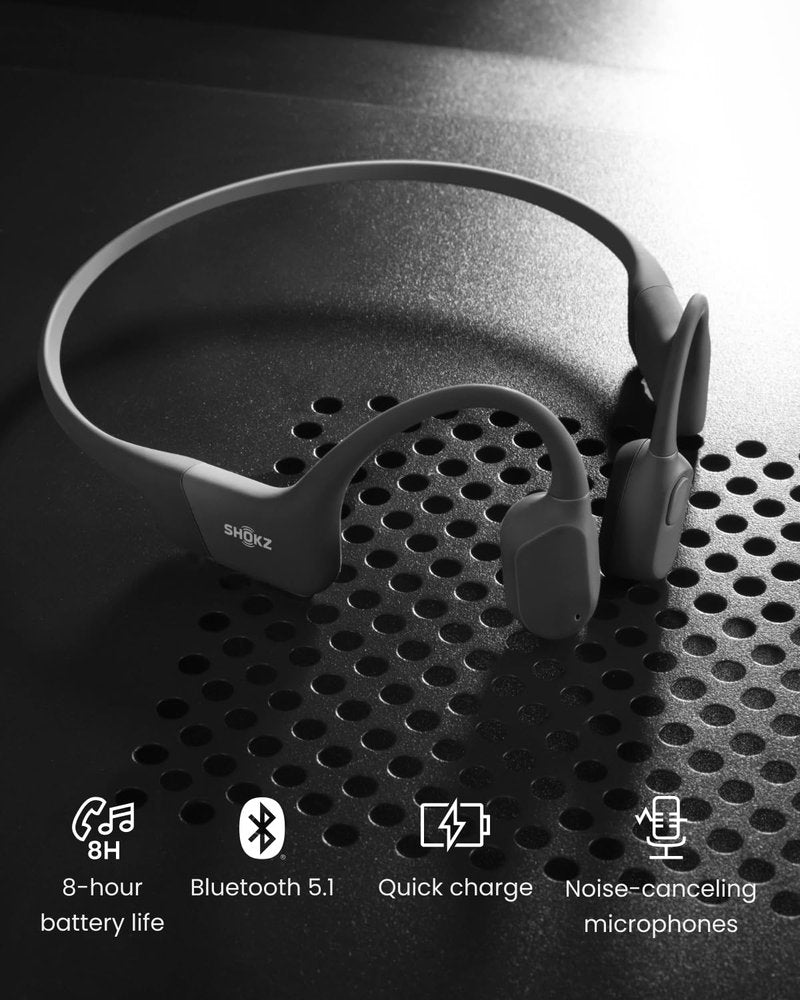 SHOKZ OpenRun Bone Conduction Open-Ear Bluetooth Sport Headphones, Running Workout Bundle with Waterproof Carrying Case & Sweat Headband, IP67 Sweat Resistant, 8H Playtime, Mic, Black