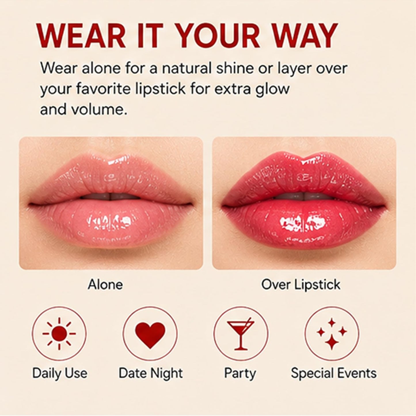 Gcvsdoa Spicy Lip Plumper Gloss, Fuller-Looking Lips with High Shine Finish, Non-Sticky Hydrating Lip Gloss for Smooth and Voluminous Lips (1pc)