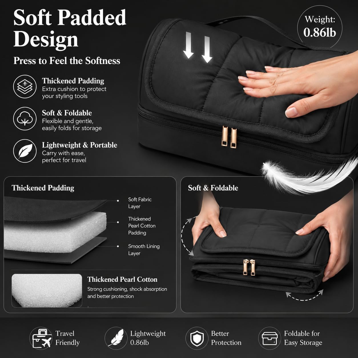 Hanging Hair Tool Organizer for Dyson Airwrap | Water-Resistant Travel Case with Removable Divider - Black