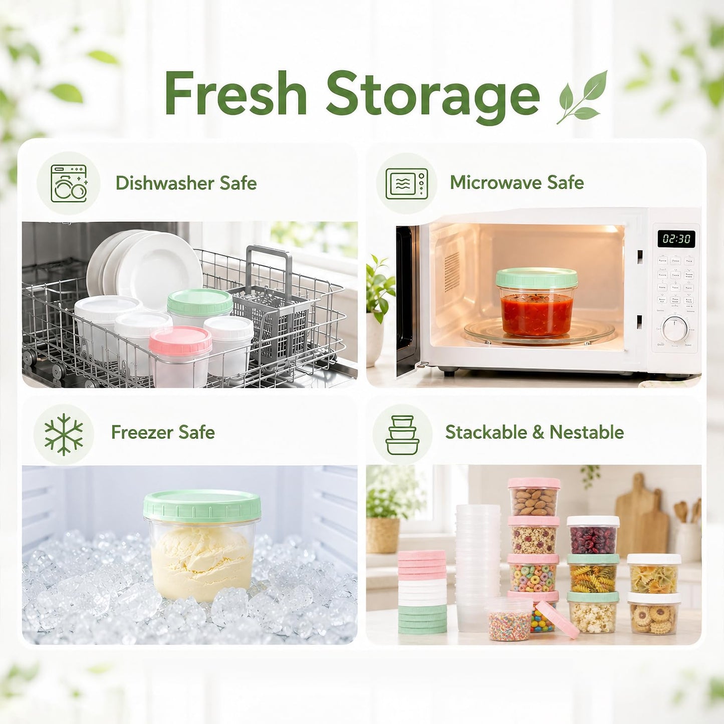 METAPACK 9 Pack 4 oz Food Storage Containers with Twist Lids, BPA-Free Plastic Portion Cups with Labels, Reusable Snack Containers for Sauces, Dips, Meal Prep, Microwave Dishwasher Freezer Safe