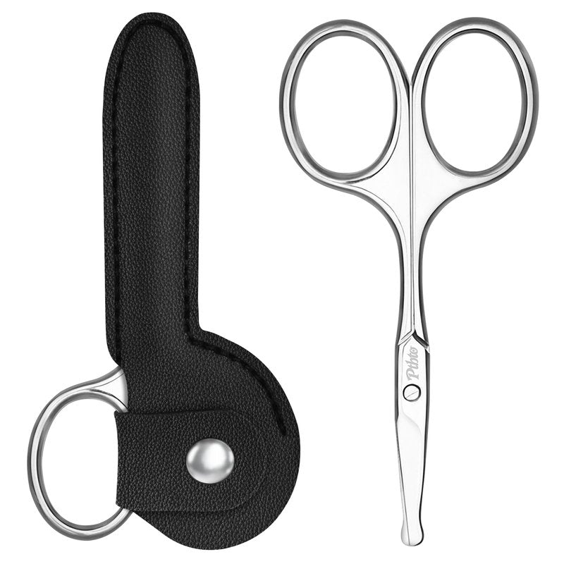 PTBTO Eyebrow Scissors, 3.75” Round Tip for Safe Nose Hair, Mustache & Bikini Trimming, Premium Stainless Steel Small Scissors with Case