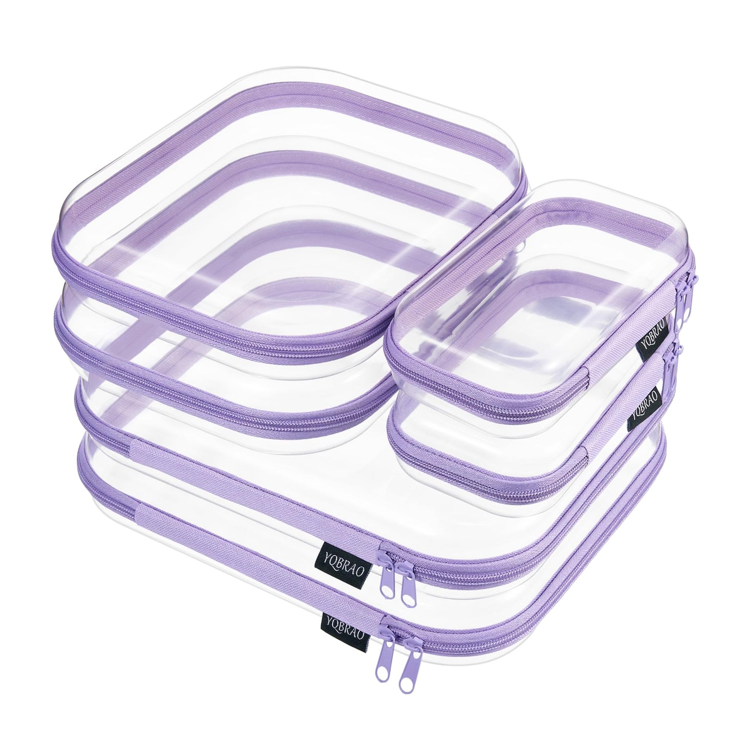 YQBRAO 6 Pack Royal Purple Clear Hard Shell Zipper Case, 1.2mm Heavy Duty Art Supply & Cosmetic Bags, Crush-Proof Storage Pouches for Hobbies, Tech & Makeup (2L, 2M, 2S)