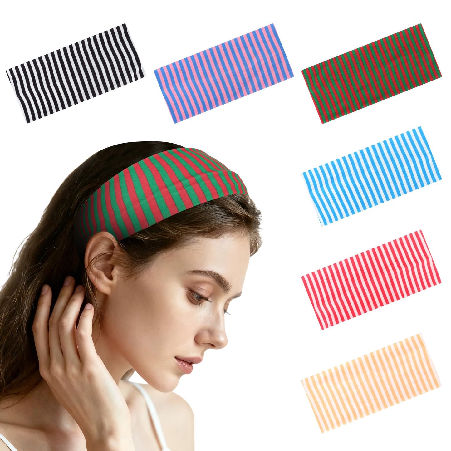 GAFATORY 6pcs Striped Headbands Stretchy Wide Headbands Non Slip Thick Hair Wraps Elastic Hair Bands Fabric Head bands for Yoga Workout Leisure
