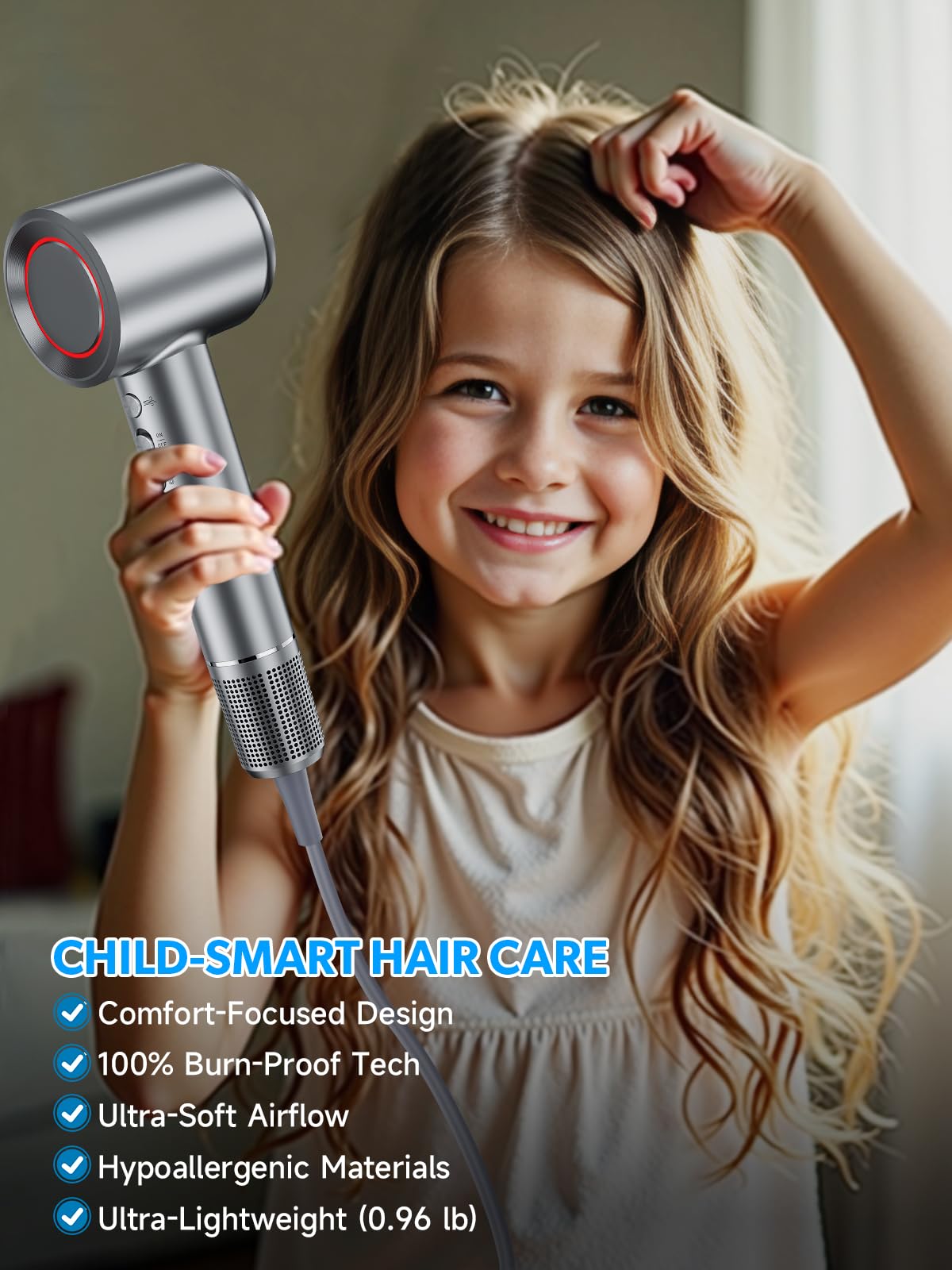 Hair Dryer, Blow Dryer with Diffuser - 200,000 RPM High-Speed Ionic Technology for Women and Man, 1200M Negative Ions & Brushless Motor, Low Noise Design with Magnetic Nozzle Attachments