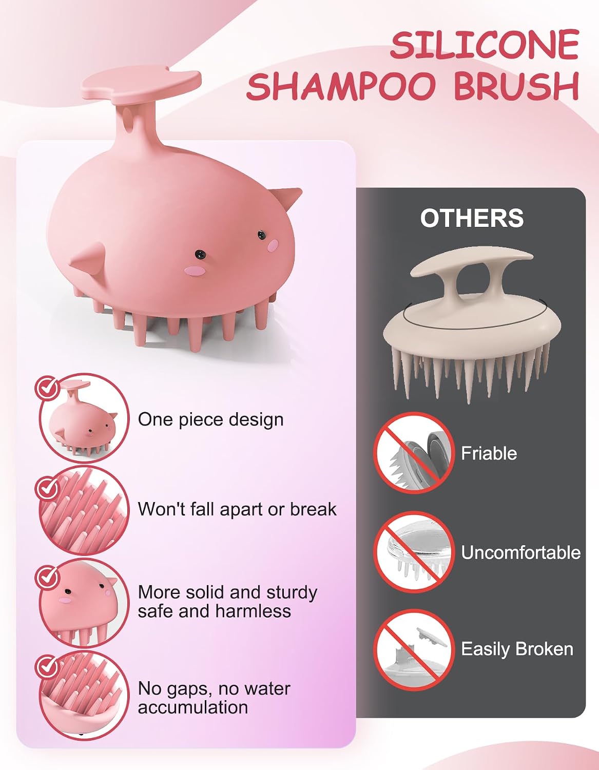 Scalp Massager Hair Growth Brush - Silicone Exfoliator for Dandruff Removal | Pink Shower Tool