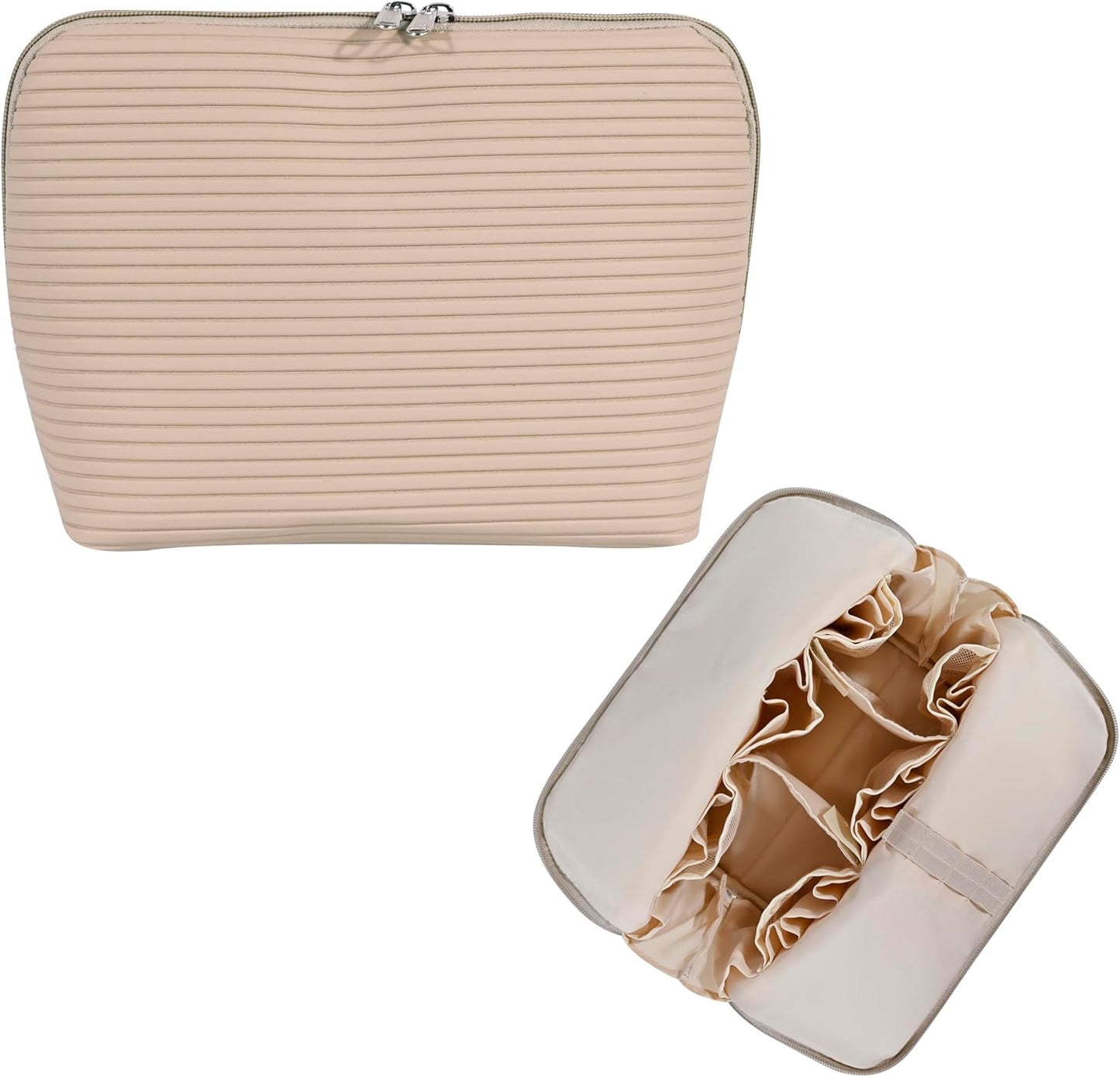 Travel Makeup Bag - Waterproof Stand-Up Cosmetic Organizer with Brush Holders | Large Brown Design for Skincare & Toiletries