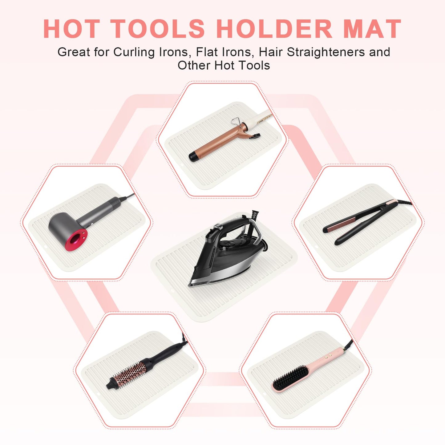 AMIJEAL Oversize Silicone Heat Resistant Mat for Hair Tools, Curling Iron Flat Iron Hair Straightener Holder Mat, Portable Hot Tools Cover Pad for Travel Vanity Salon(14.2" x 11.0")