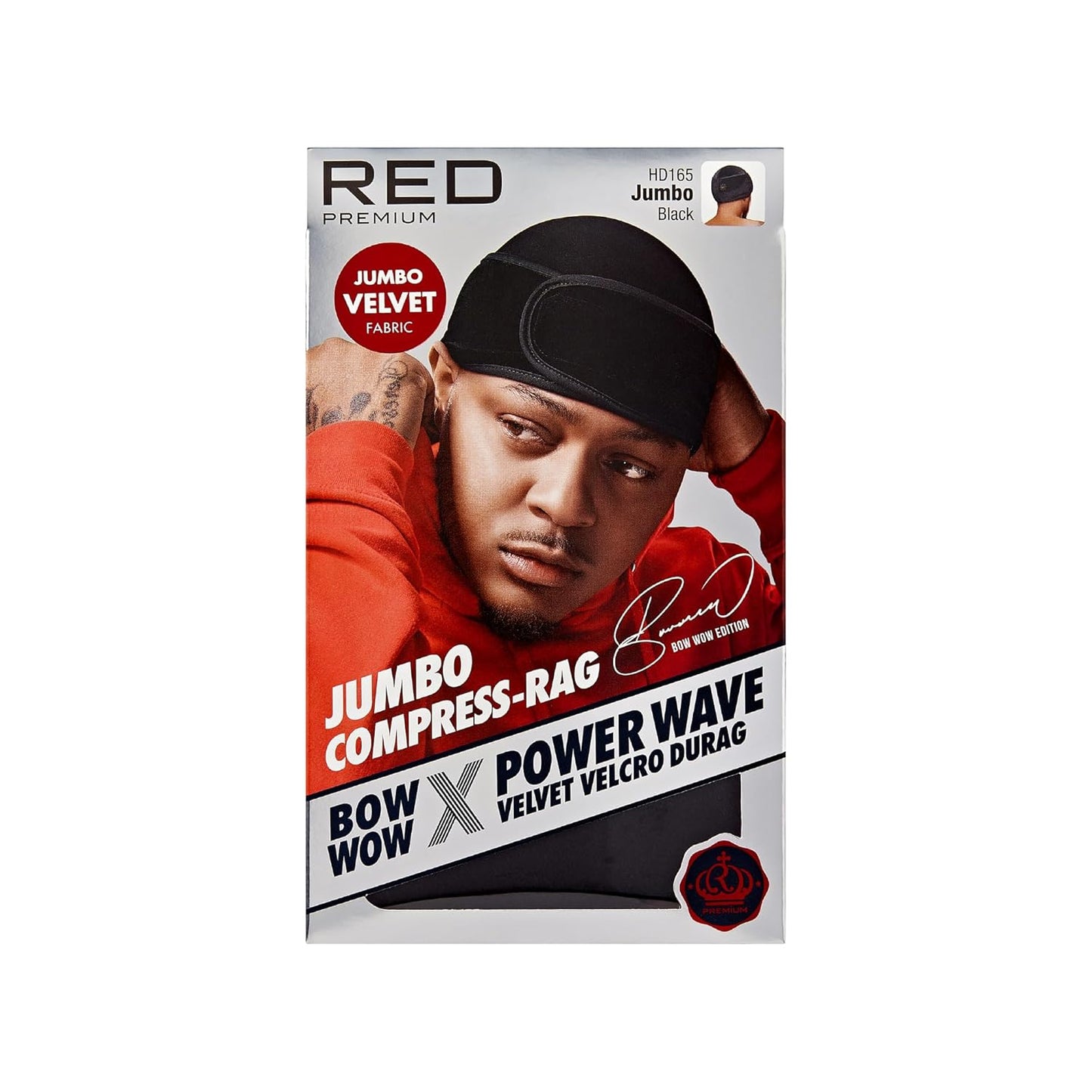 Premium Bow Wow X Power Wave Durag - 360 Wave Compression Cap for Men & Women | Adjustable Hook-and-Loop Strap, Jumbo Spandex - Black