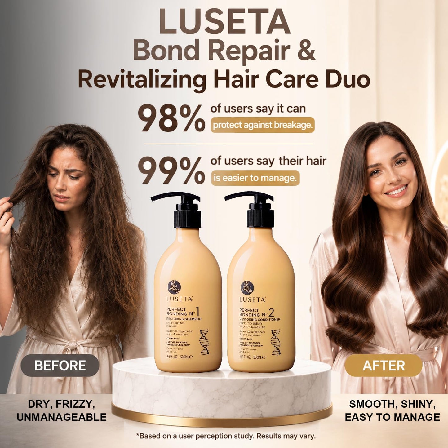 Bond Repair Shampoo & Conditioner Set for Chemically Damaged Hair - Deep Moisture & Shine | 2x16.9 oz