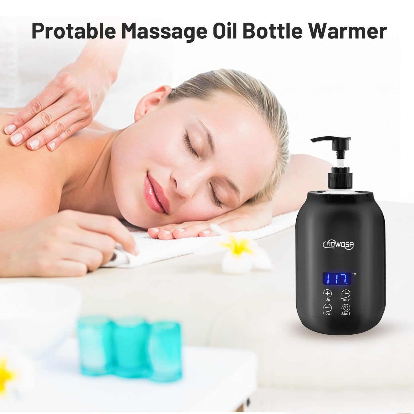 Massage Oil Warmer Bottle Professional Electric Lotion Digital Heater for SPA, Automatic Lotion Cream Oil Warmer Heated for Salon, Barber Shops, Home, with Two Bottle Dispenser (Black)