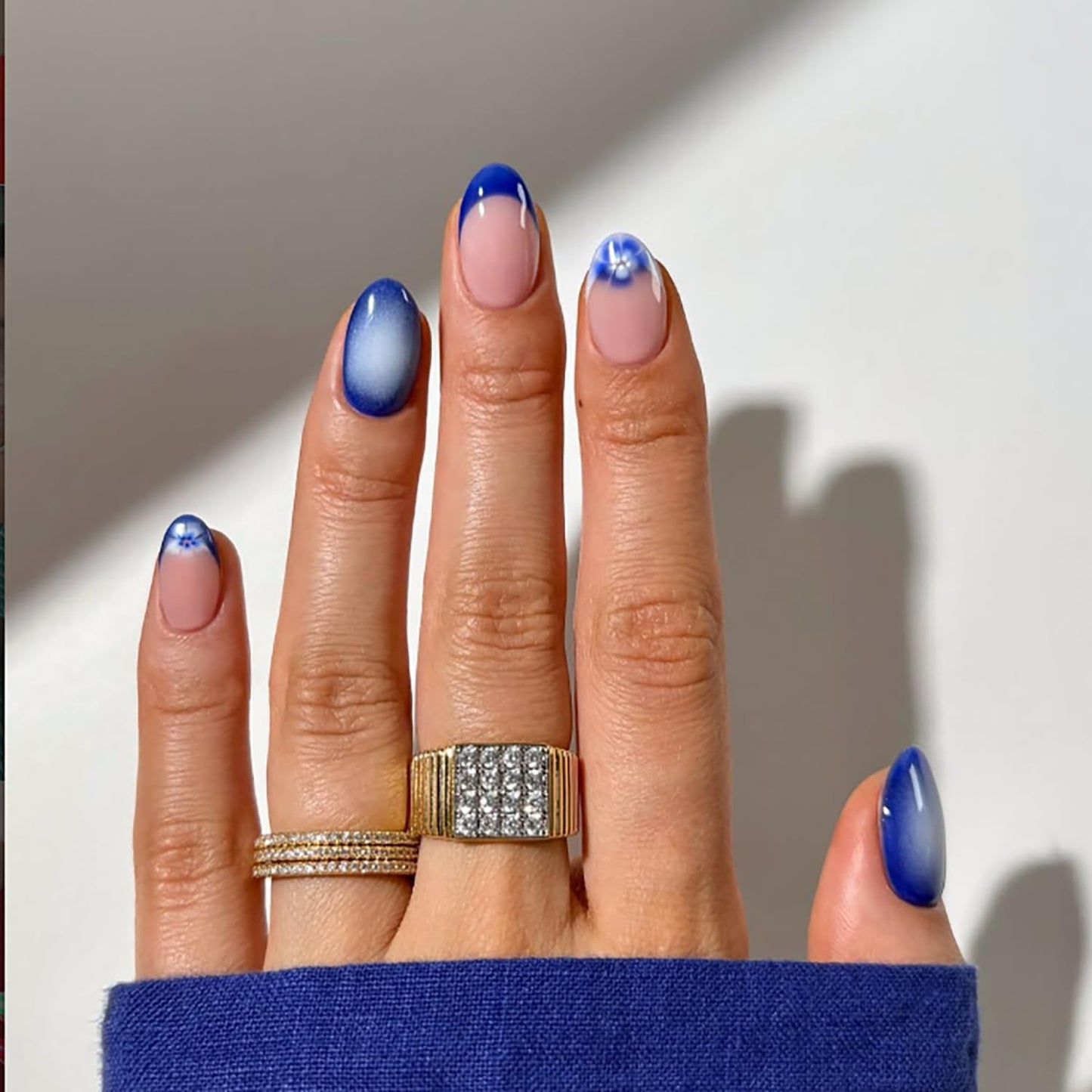 Short Press-On Almond Fake Nails - Rose Pink Acrylic with Glossy Stripe Designs | Reusable Full Cover Nails for Women