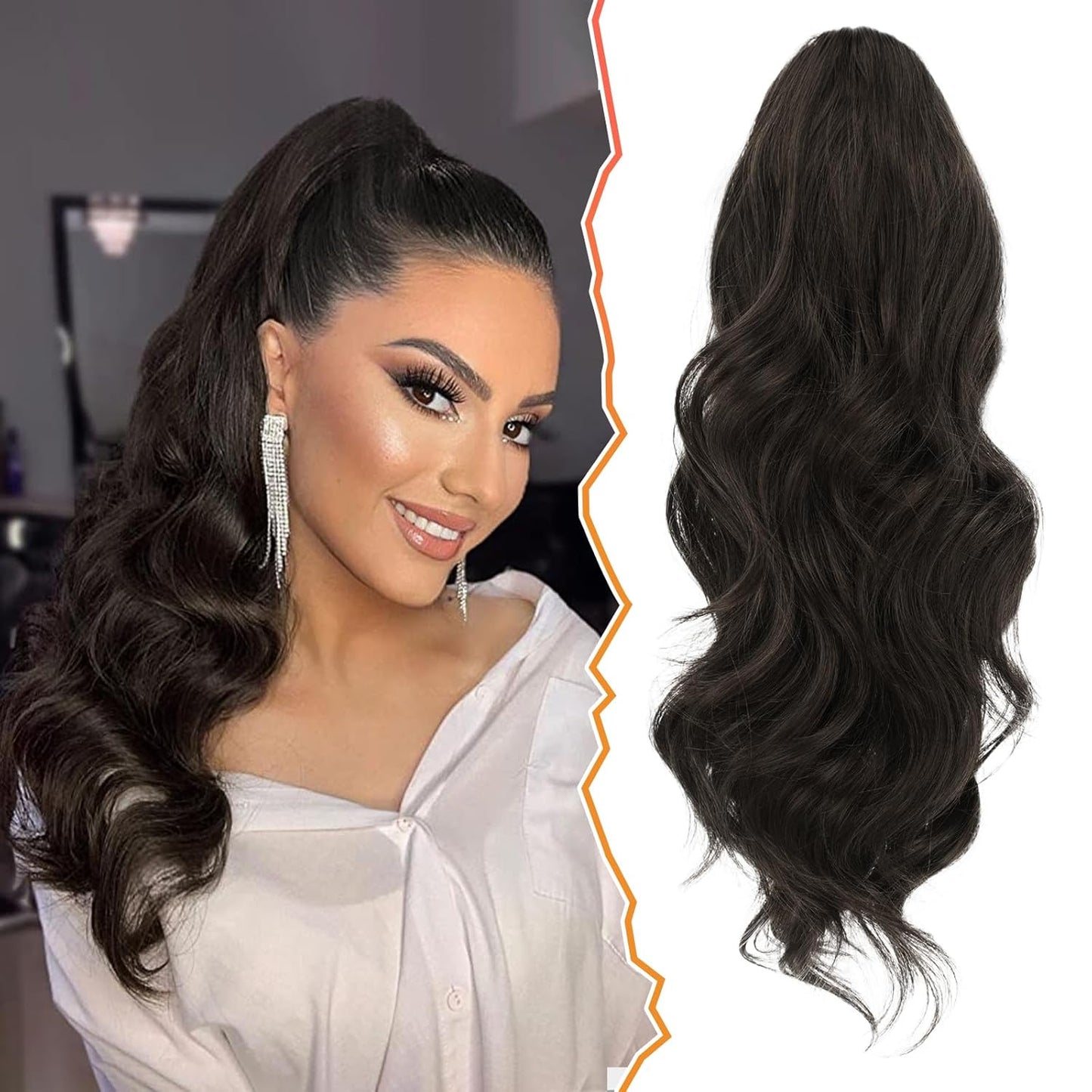 Brown Wavy Curly Ponytail Extension - 20 Inch Synthetic Drawstring Hairpiece for Women | Perfect for Daily and Party Use