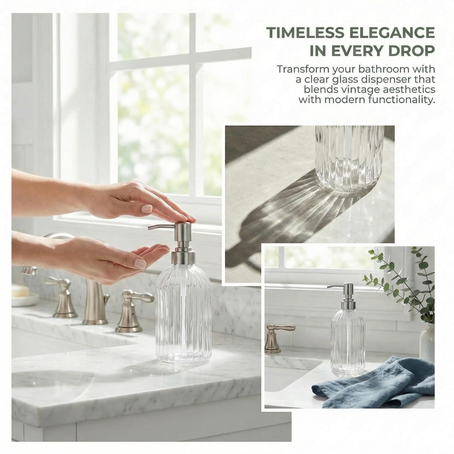 zuxzmj Clear Glass Soap Dispenser with 304 Rustproof Stainless Steel Pump 18oz for Kitchen and Bathroom Hand Soap Dispenser Bottle