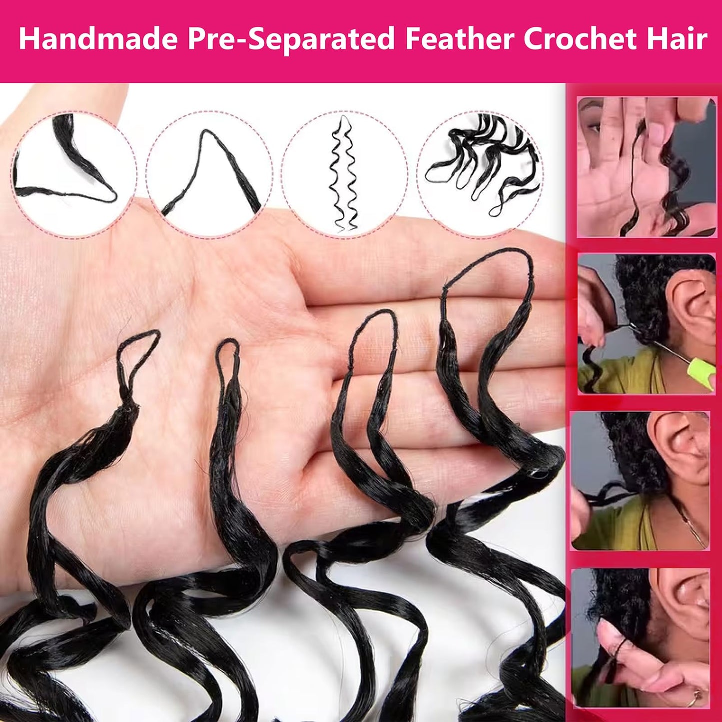 Honey Blonde Pre-Separated Human Crochet Hair Deep Wave Curly Miracle Knots Crochet 14 Inch 50g Honey Blonde #27 Knotless Feather Invisible 100% Human Crochet Braiding Hair Extensions for Black Women