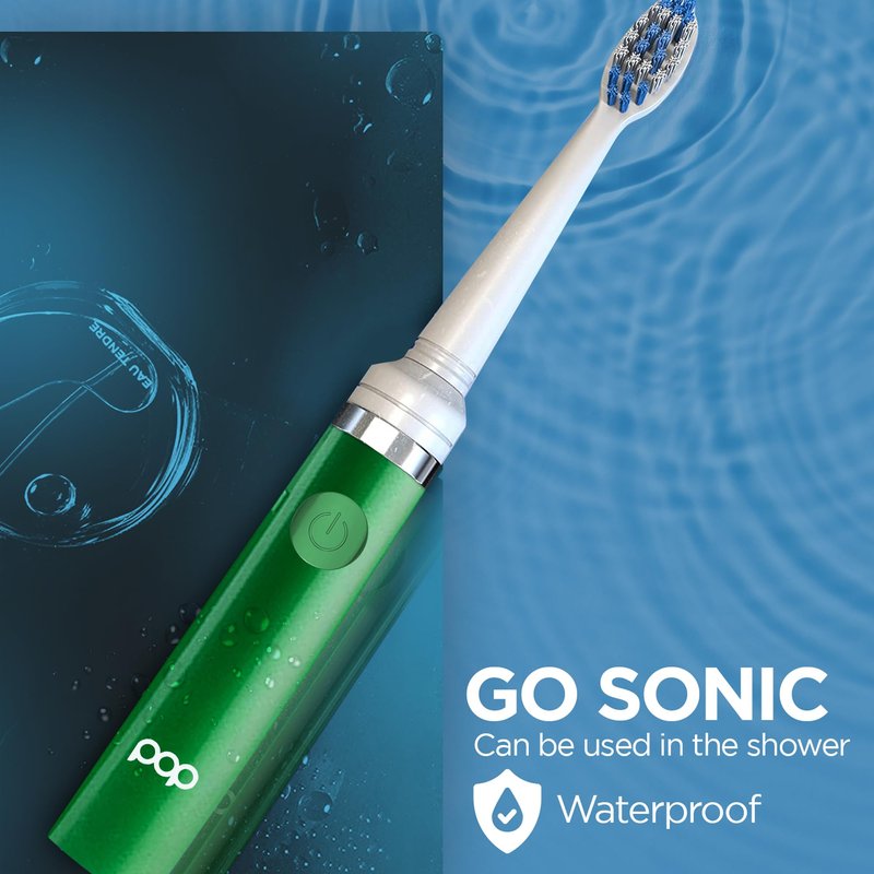 Pop Sonic Electric Toothbrush (Green Solid) - Travel Toothbrushes w/AAA Battery | Kids Electric Toothbrushes with 2 Speed & 15,000-30,000 Strokes/Minute, Dupont Nylon Bristles