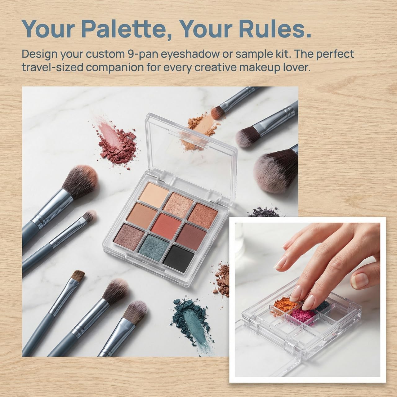 Ipetboom Empty Makeup Palette Depotting Cases - 2pcs 9-Grid Empty Clear Blush Lipstick Box - Portable Makeup Organizer Storage Cases Highlighters Sample Eye Shadow Bracket Travel