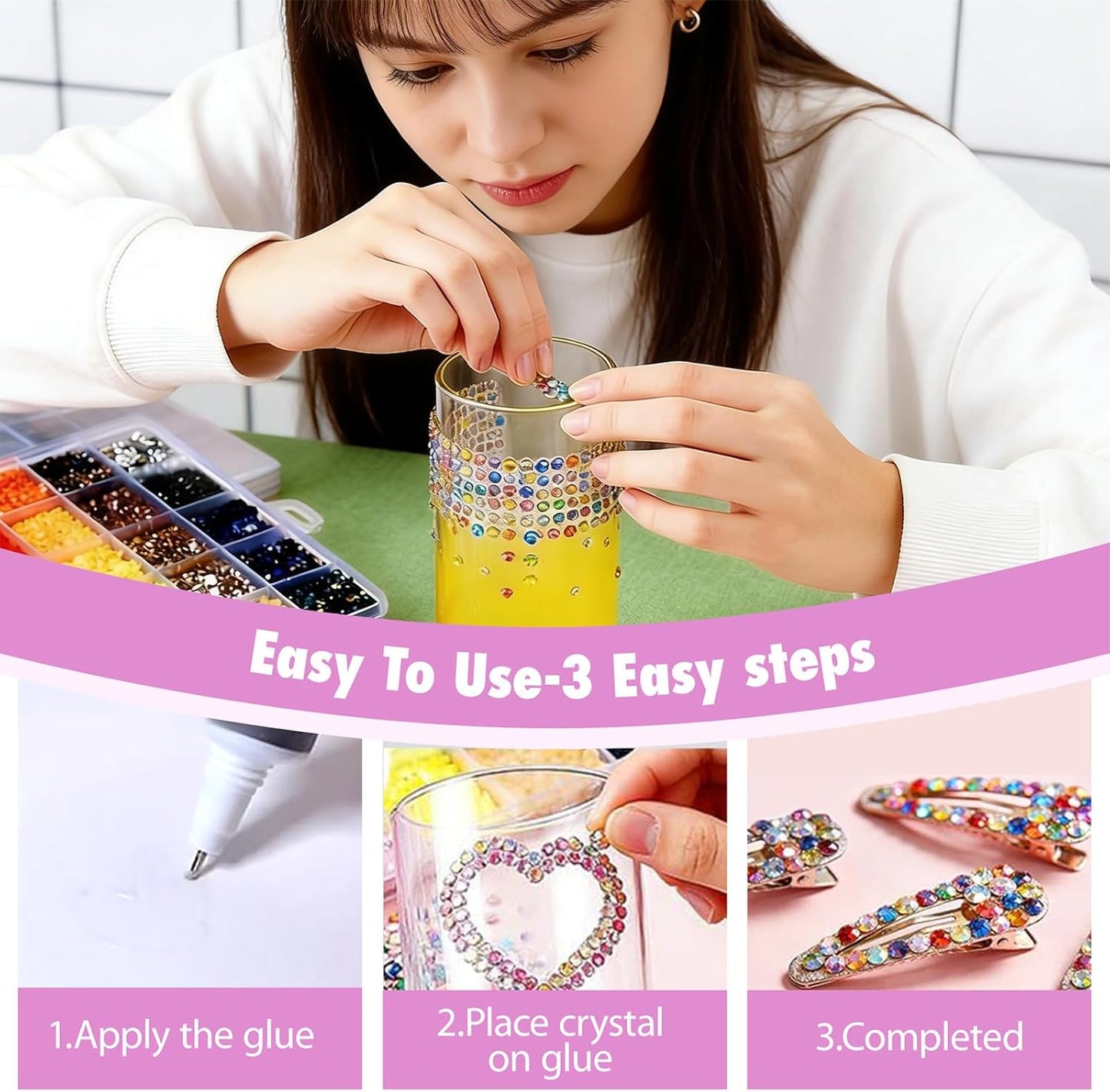 Flatback Rhinestones Bedazzling Kit - 40 Colors, 40000 Pcs with 3 Bottles B7000 Glue for Crafts | Jewelry, Clothes, Nails