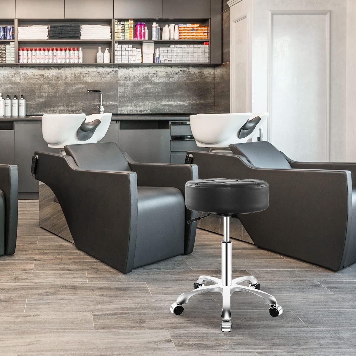 Rolling Stool with Wheels - Heavy-Duty Hydraulic Chair for Estheticians, Tattoo Artists | Black Cushion