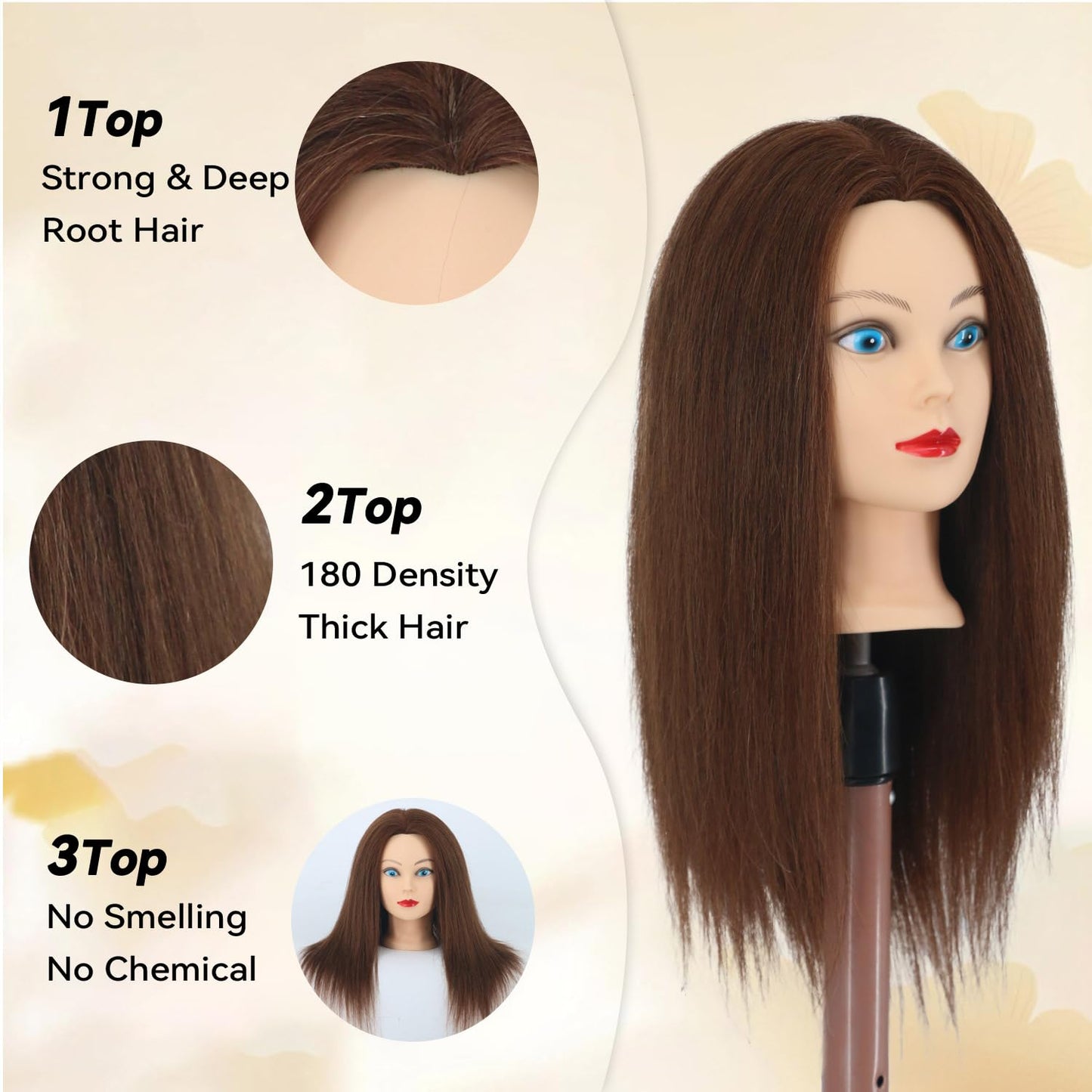 Mannequin Head - 100% Real Human Hair for Cosmetology | Braiding, Styling, Cutting - Brown