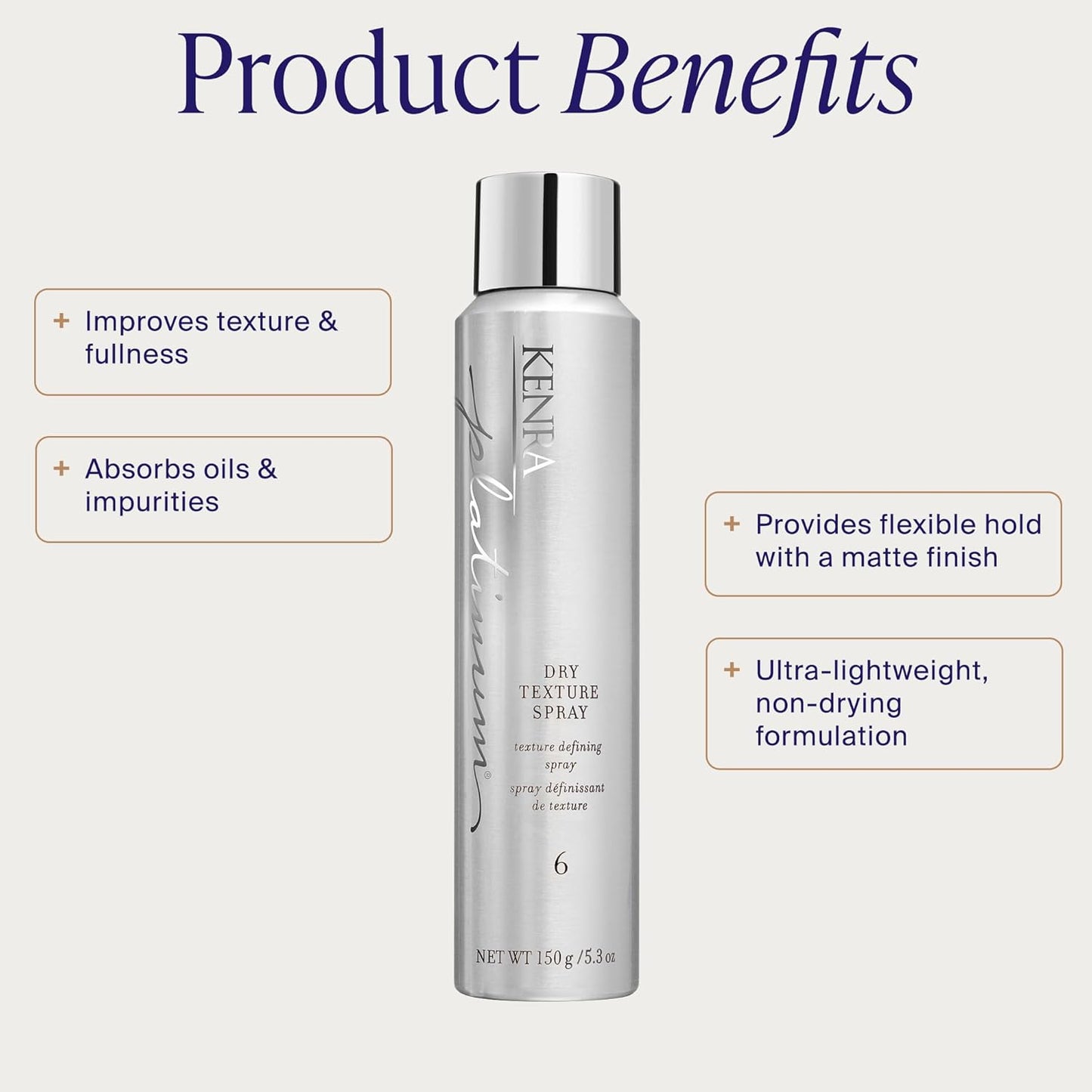 Kenra Platinum Dry Texture Spray 6 - Texture Defining Styler for All Hair Types | Ultra-Lightweight, Absorbs Oils & Impurities