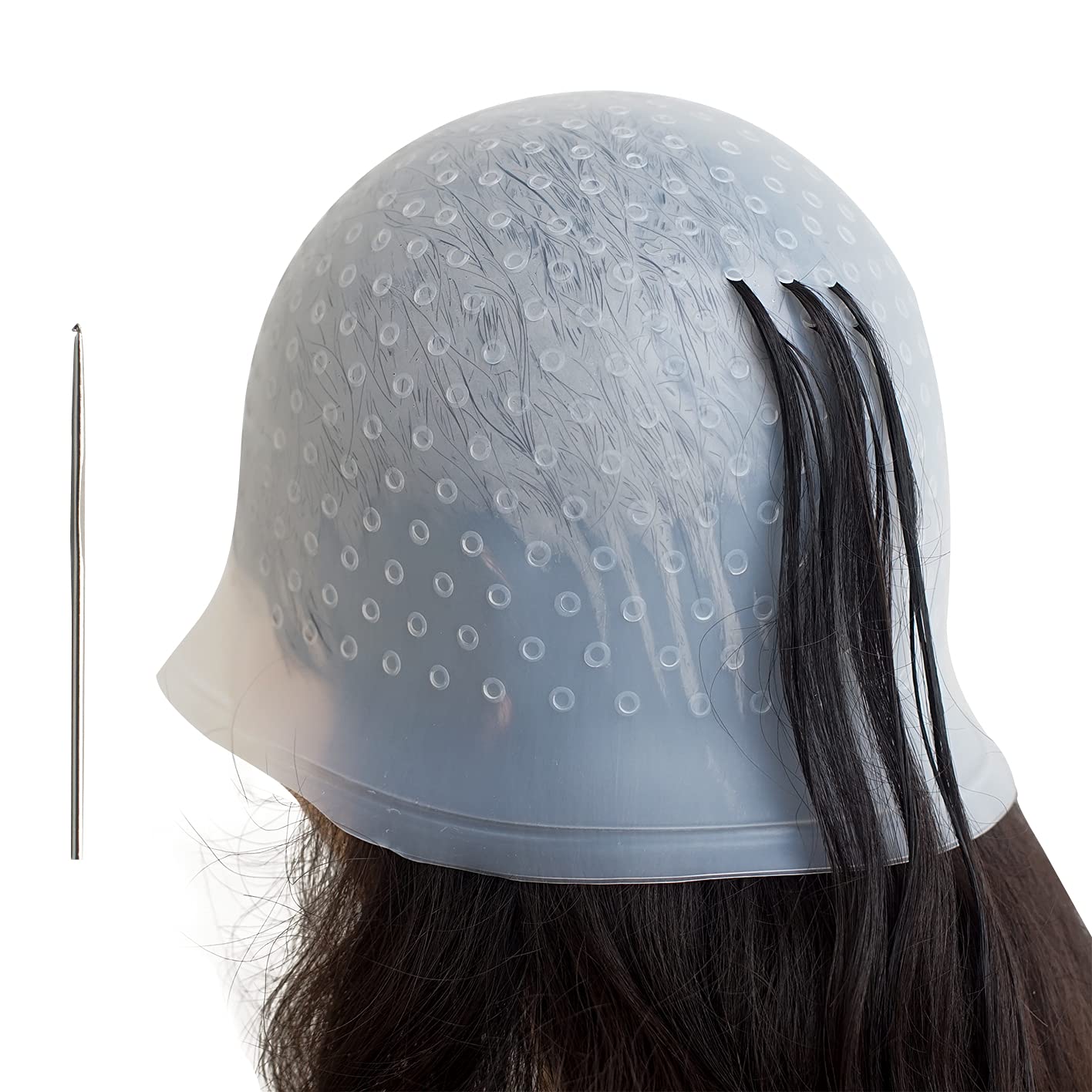 Pre Holes Highlighting Cap Reusable Bleaching Silicone Hair Highlight Cap with Hook Thick Hair Cap for Highlights DIY Dyeing Color