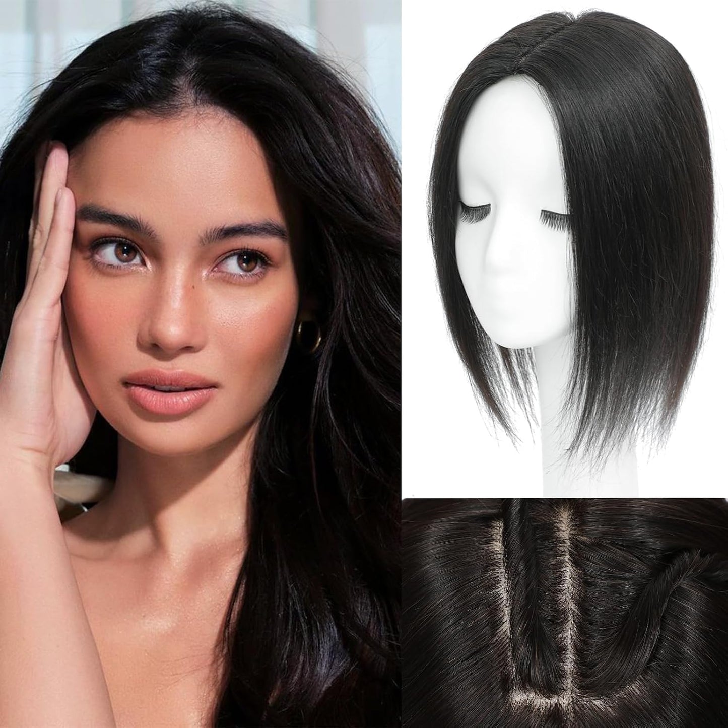 Real Human Hair Hair Toppers for Women - 14 Inch Clip-In Curtain Bangs | Mocha Brown, 360° Coverage