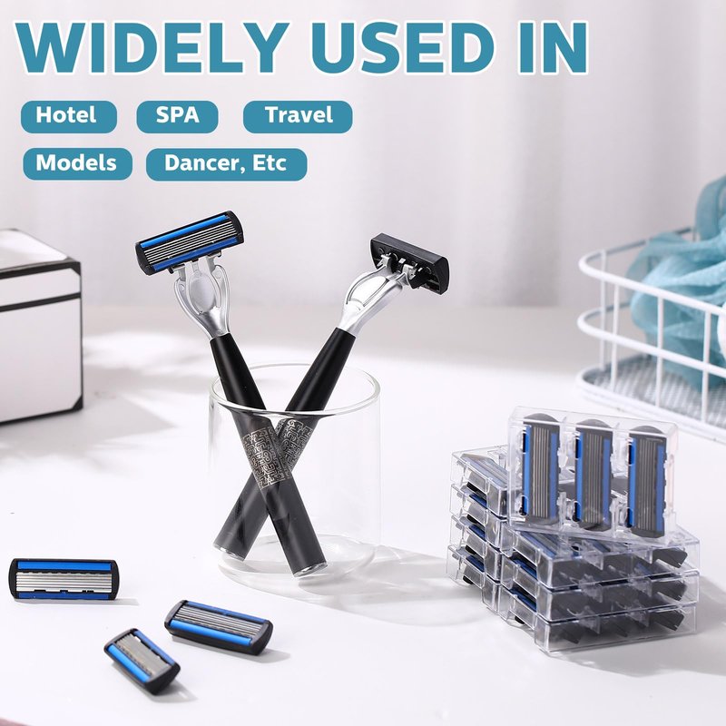 Leriton 28 Pcs Disposable Men's Razors Set Refillable 6-Blade Sensitive Skin Razor Kit for a Comfortable Shave, 1 Handle and 27 Cartridges