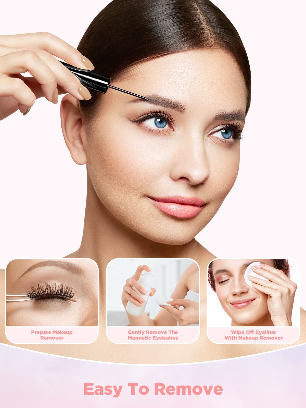 Magnetic Eyelashes with Eyeliner Kit, (5-Pairs) Reusable Eyelashes, Magnetic lashes Natural Looking with Eyeliner & Tweezers, Easy to Wear-No Glue Needed