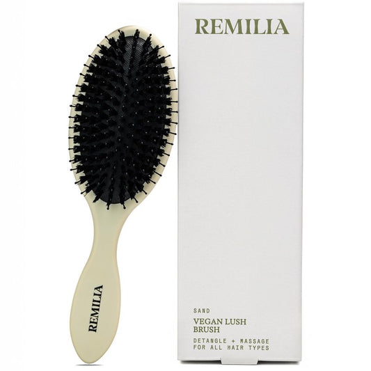 Remilia Vegan Lush Paddle Hair Brush with Boar-Like Bristles for Smooth Detangling and Daily Scalp Comfort - Lightweight Travel-Ready Design for All Hair Types - Sand