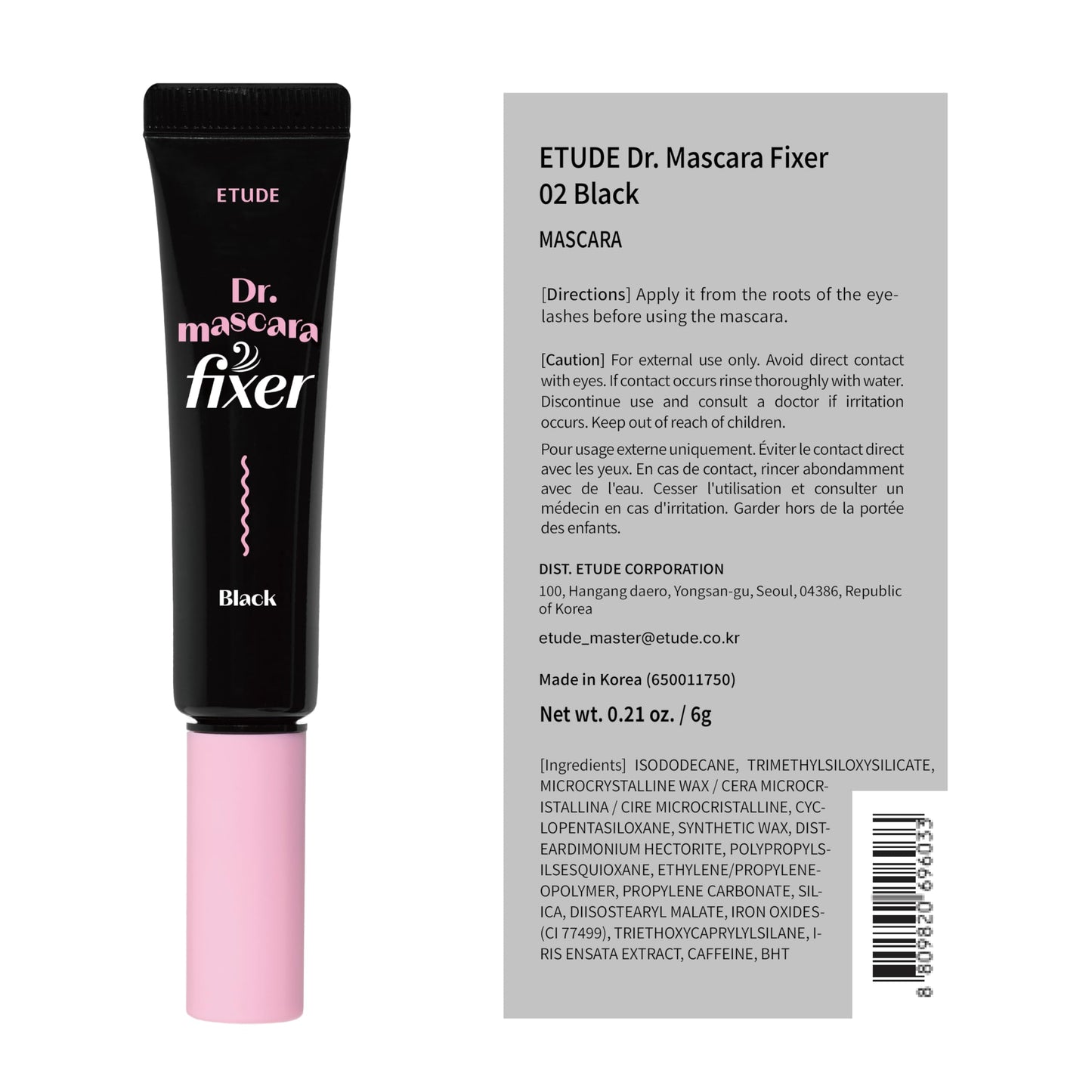 ETUDE Dr. Mascara Fixer, Korean Mascara Fixer, Long-Lasting Wax Formula, All-Day Curl Hold, Smudge-Proof, Korean Makeup, Beauty, Vegan Certified, Black (0.203 Fl Oz)