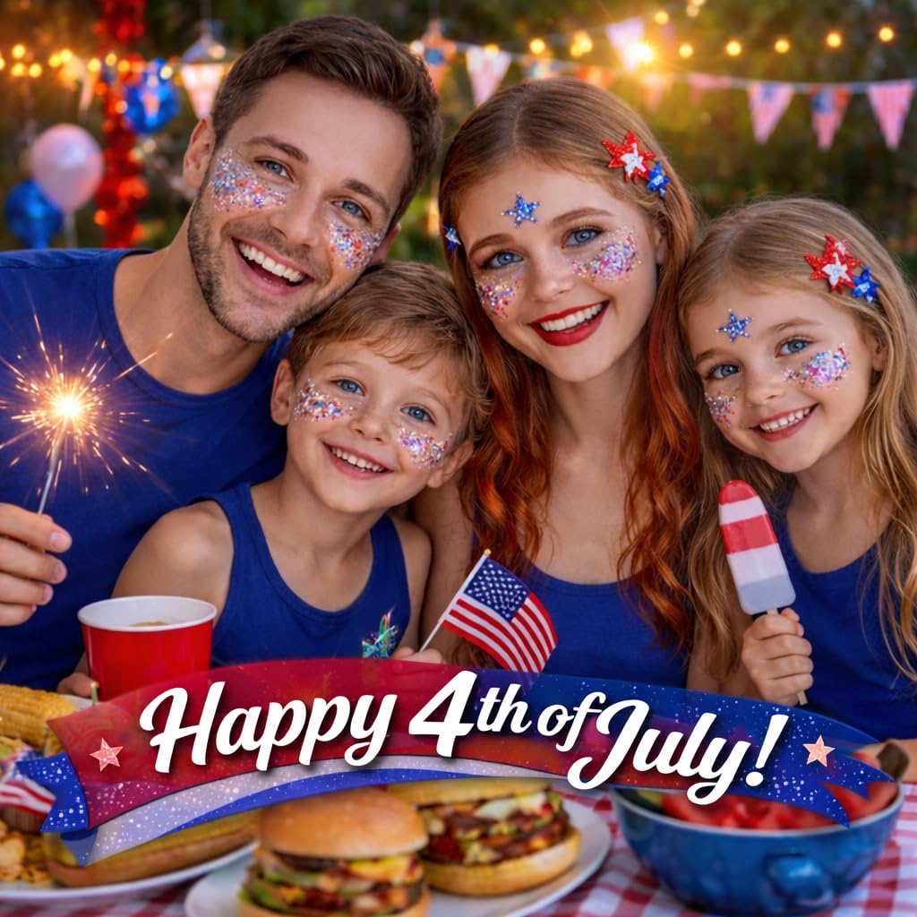 Patriotic Red White and Blue Face Hair Glitter Gel, 4th of July Accessories 100ml Sparkling Hair Body Glitter for Women Kids Makeup World Cup Team USA Independence Day Celebration(USA+USA)