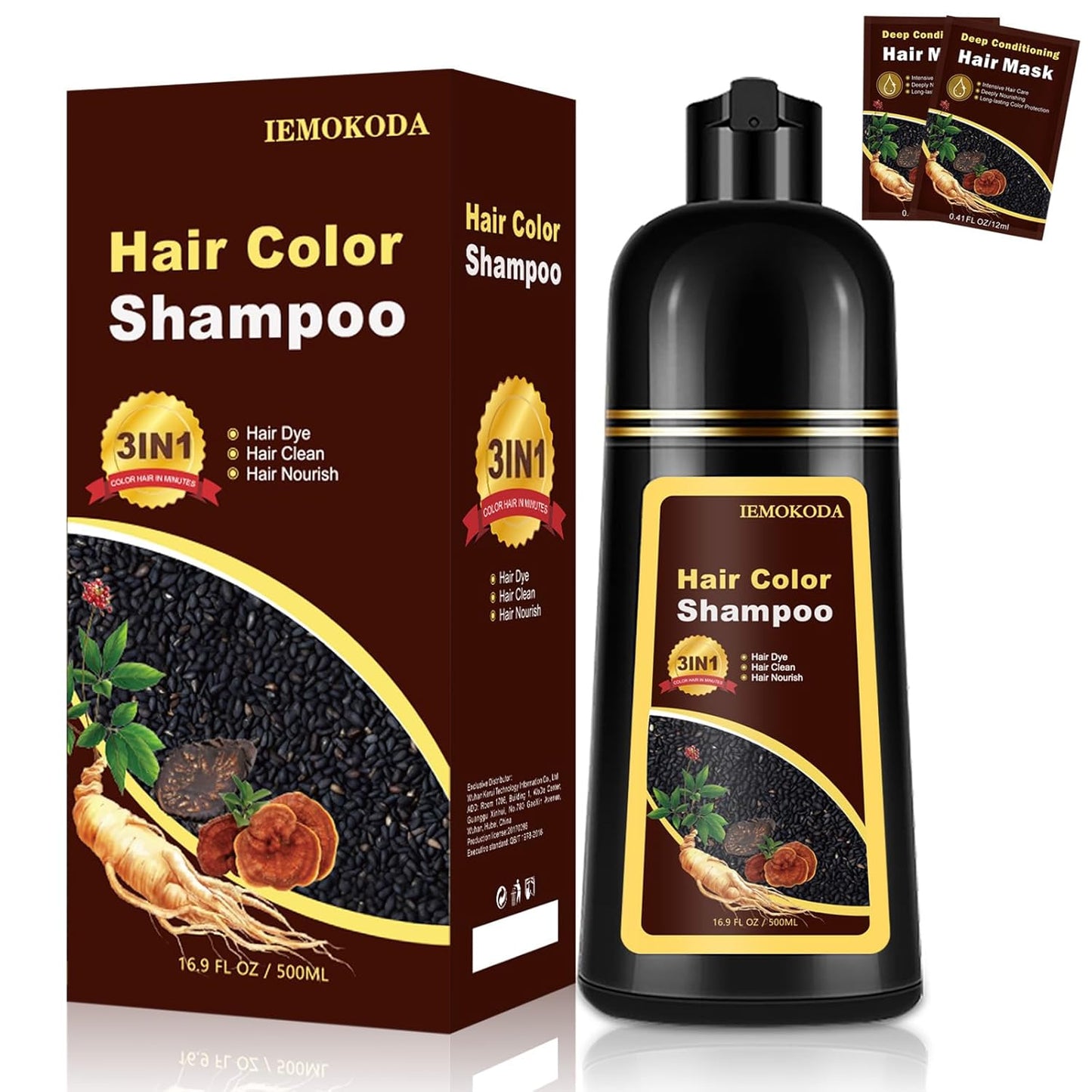 Dark Coffee Hair Dye Shampoo - 3 in 1 Gray Coverage | Long-Lasting Natural Color, Herbal Ingredients, 500ml